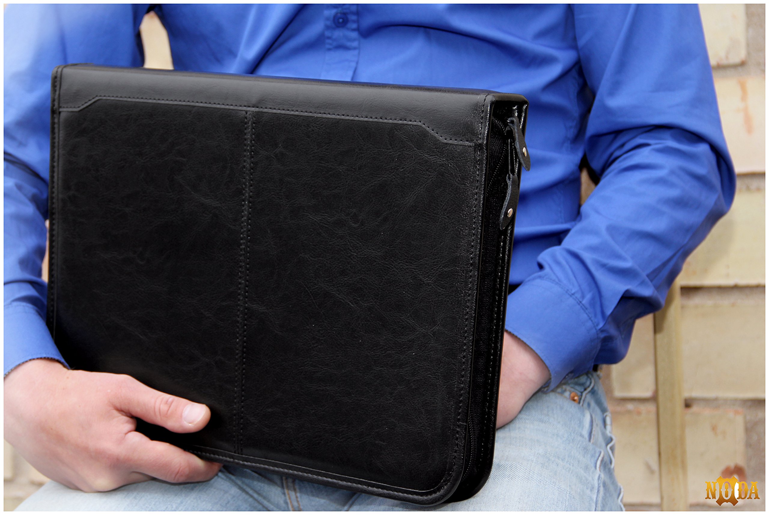 Noda Faux Pu Leather Business Padfolio Presentation Meeting Conference A4 Folder 2 Ring Binder Portfolio (Black) - Image 4