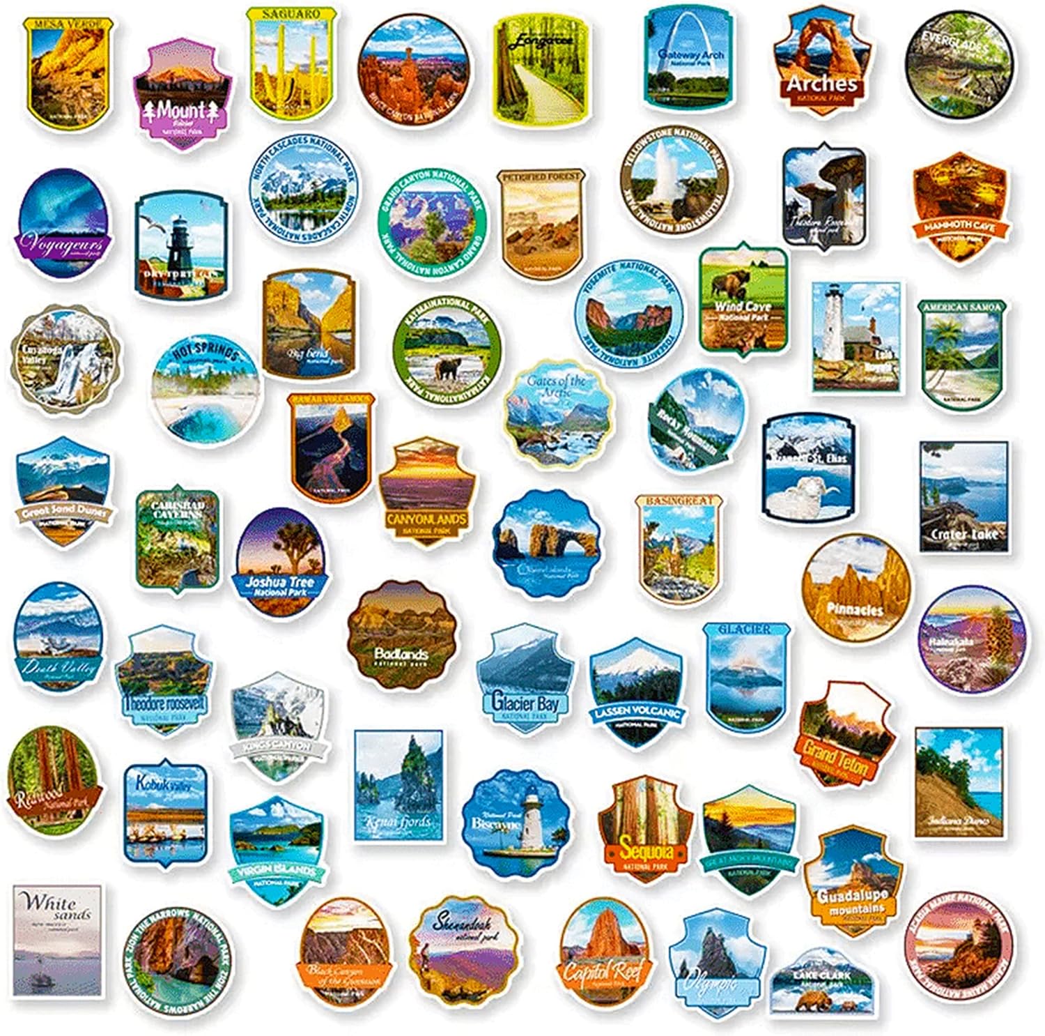 National Park Water Bottle Stickers - 62-Piece Waterbottle Sticker Pack - Waterproof Vinyl Decals - Adventure Decal Stickers for Water Bottles, Laptop, Computer - Travel Decals for Girls, Boys, Teens