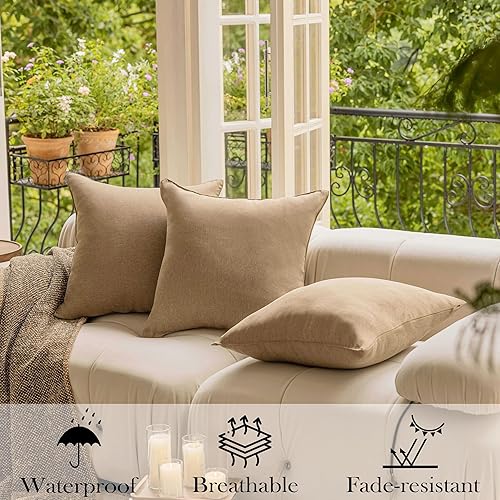 Miniatura 5 de Demetex Juego de 4 fundas de almohada de lino para exteriores de 18 x 18 pulgadas, impermeables, cuadradas, para balcón, porche, patio, juego de 4,