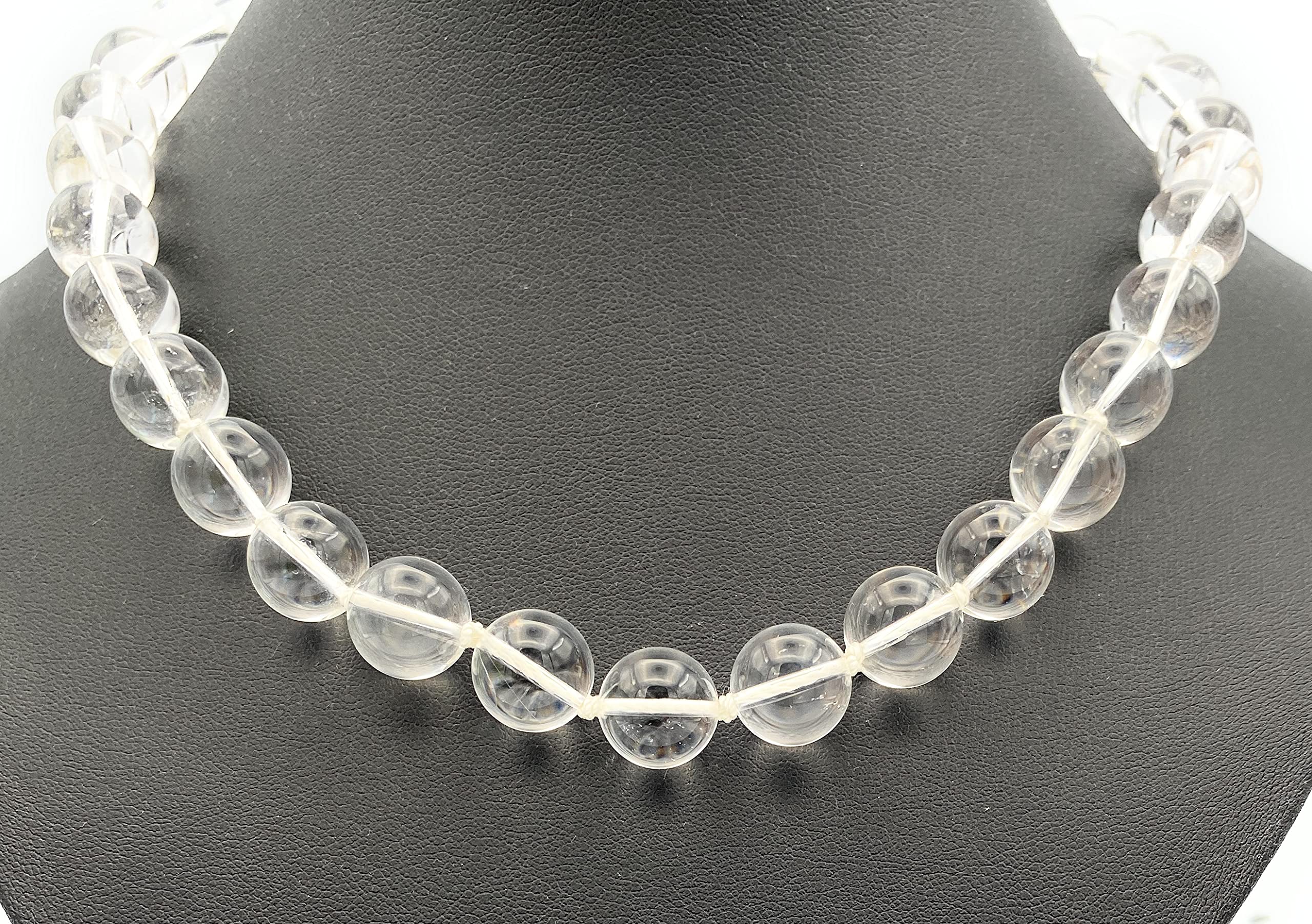 Bergkristall Halskette Kugeln Größe 12 mm geknotet Verschluss 925er Sterling-Silber