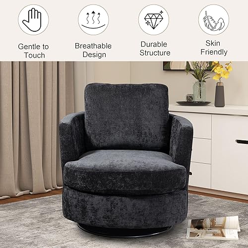 Miniatura 5 de Silla giratoria decorativa, sillas giratorias redondas de felpilla de 31.9 pulgadas de ancho para sala de estar, cómoda y moderna silla giratoria de