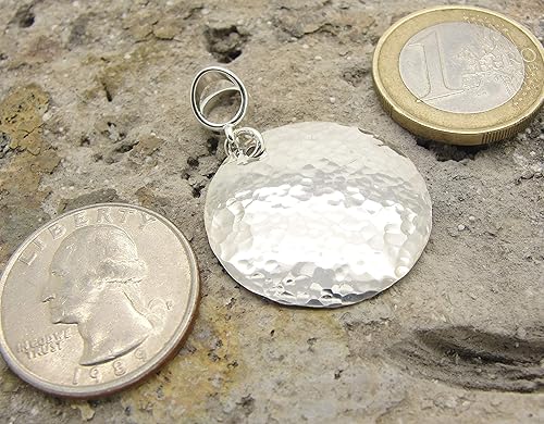 Miniatura 4 de Medium Hammered Sterling Silver Disc 1 Inch Wide and 1 12 Inch Long Pendant No Chain