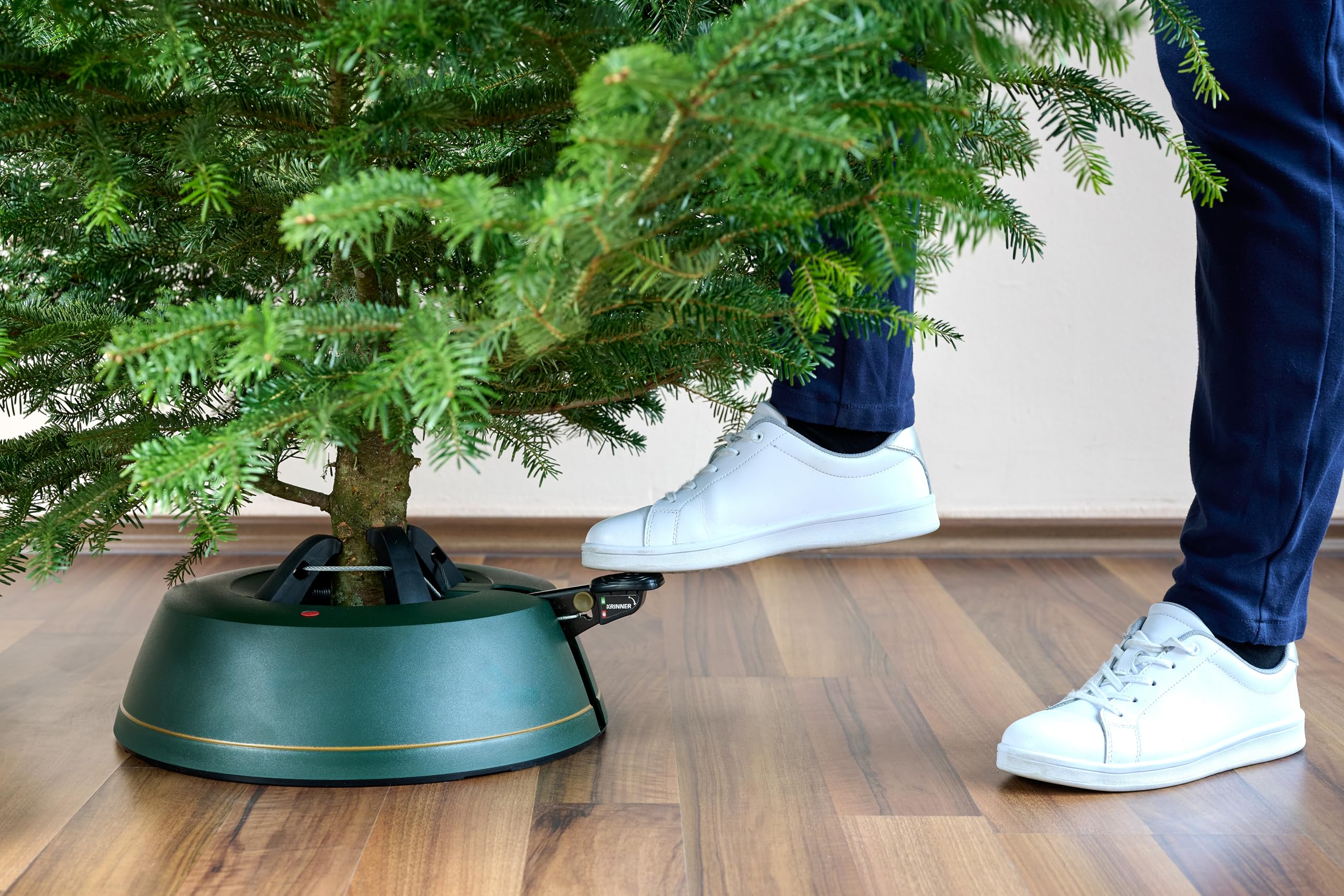 Krinner Weihnachtsbaum Christbaumständer Comfort M Grün 36cm inkl. Fußpedal-und Einseiltechnik für Baumhöhe bis 2,5m MADE IN GERMANY