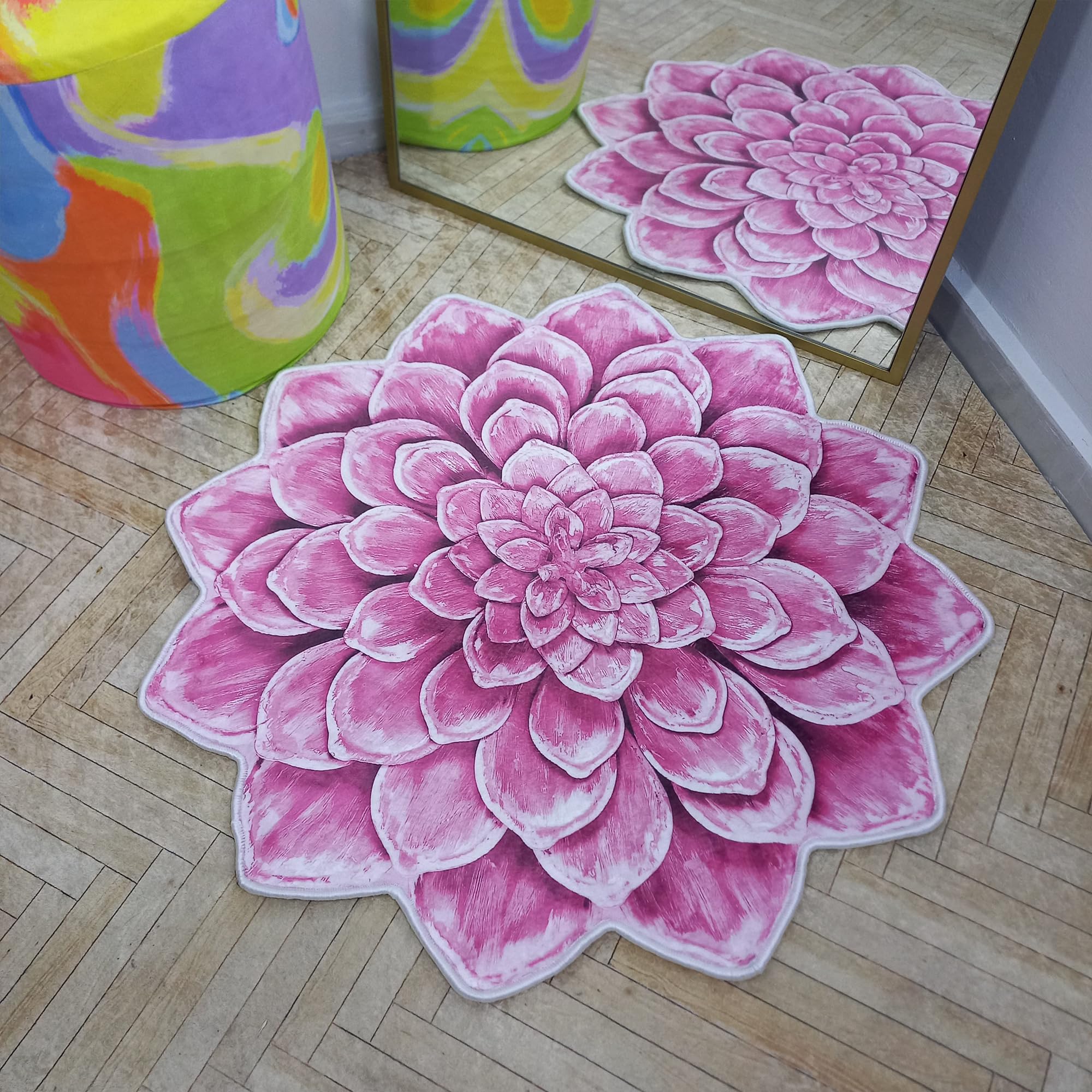 Tappeto a forma di loto rosa in morbido peluche tappeto floreale carino design floreale pastello lavabile antiscivolo tappetino per camera da letto, soggiorno, meditazione, area yoga, 150 x