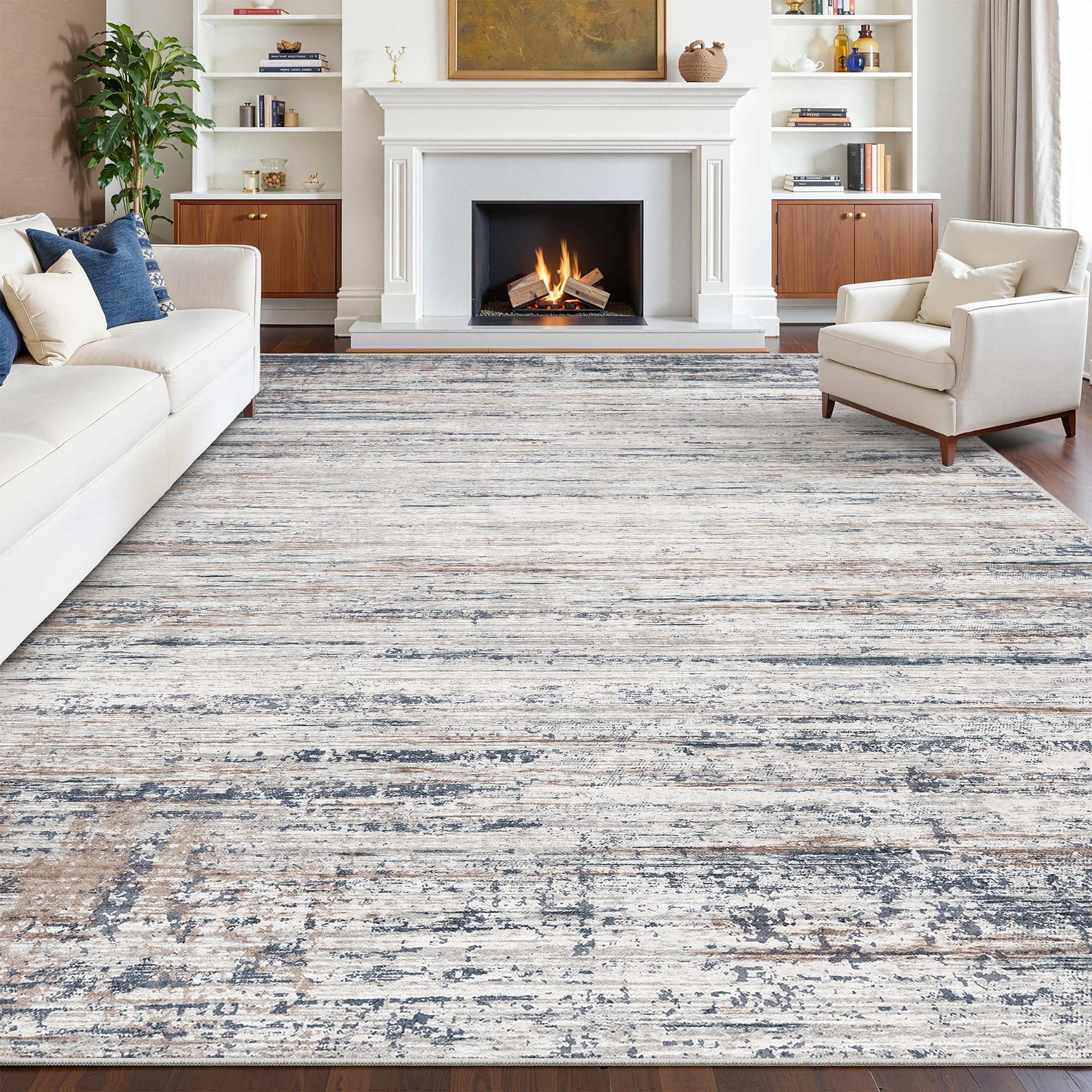 Area Rugs 8x10 for Living Room Machine Washable Large Rug Modern Abstract Soft Rugs, Indoor Low Pile Carpet with Non Slip Backing for Bedroom Dining Room Nursery(Blue Grey,8'x10') — image 1