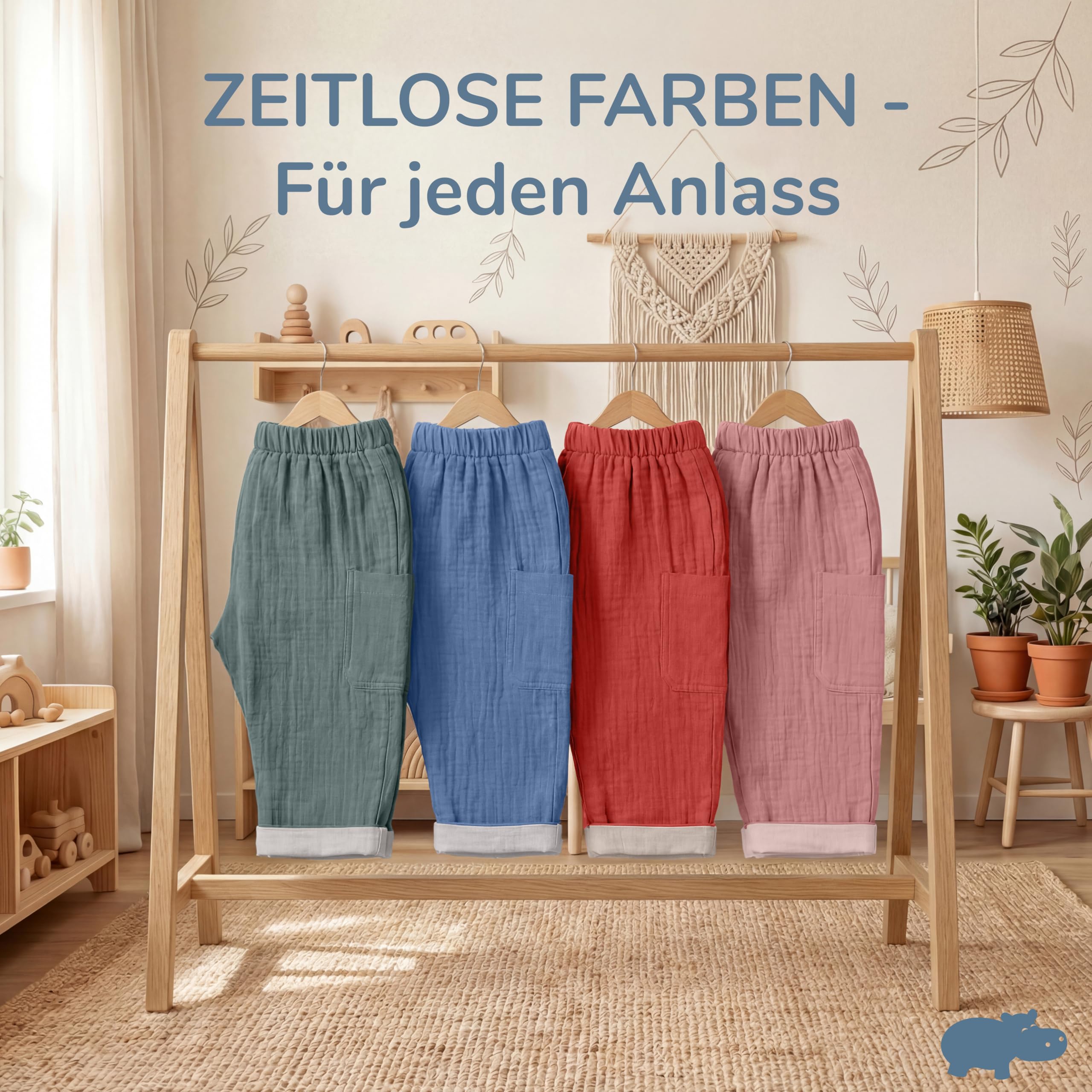 Baby Haremshose aus 100% Bio-Baumwolle (GOTS) – Zweifarbige Musselin Mitwachshose mit Farb-Zauber zum Umschlagen