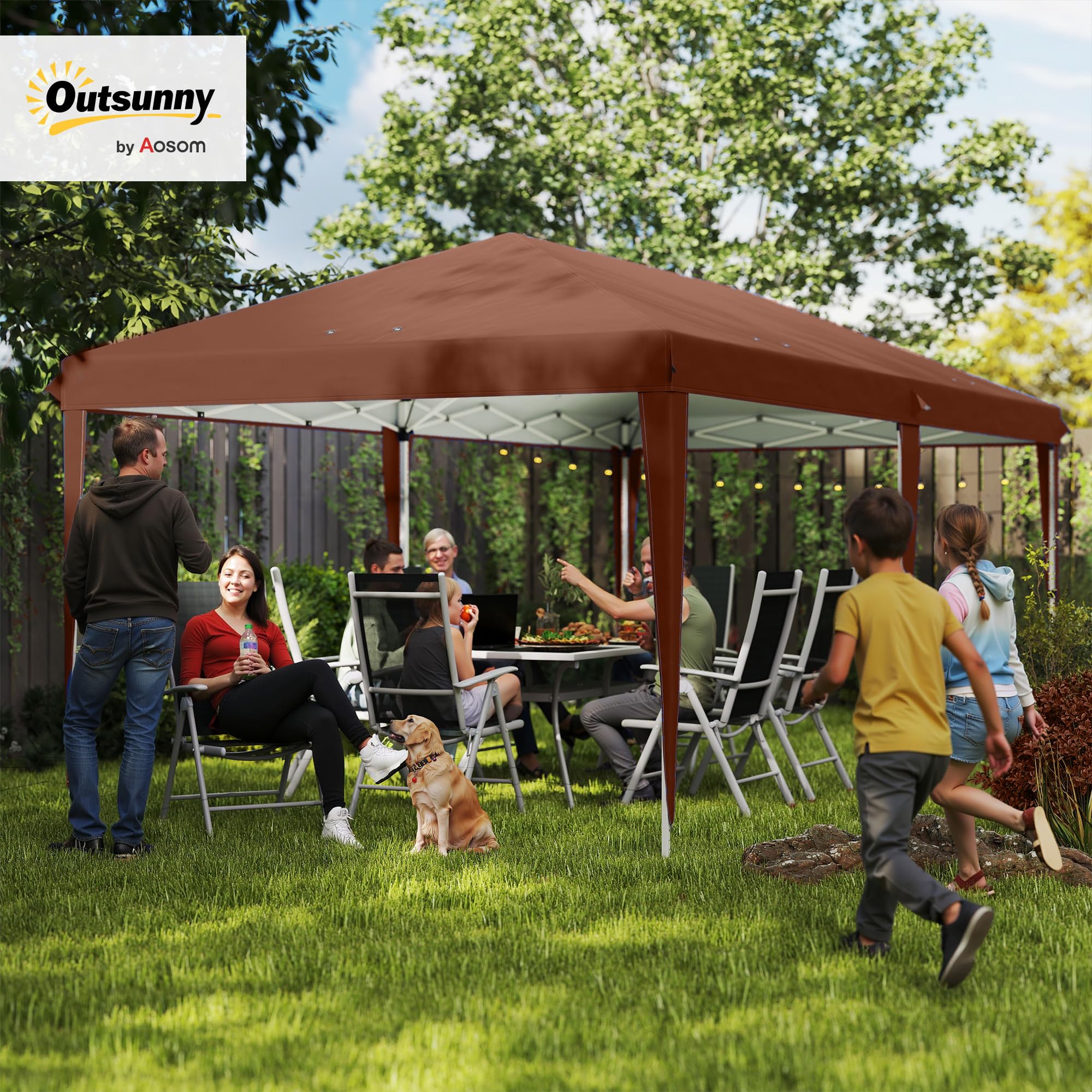 Outsunny Tonnelle Pliante 3x6m tonnelle de Jardin extérieur Barnum de Jardin Pop-up Pliant Sac Inclus Acier époxy Oxford Haute densité Marron