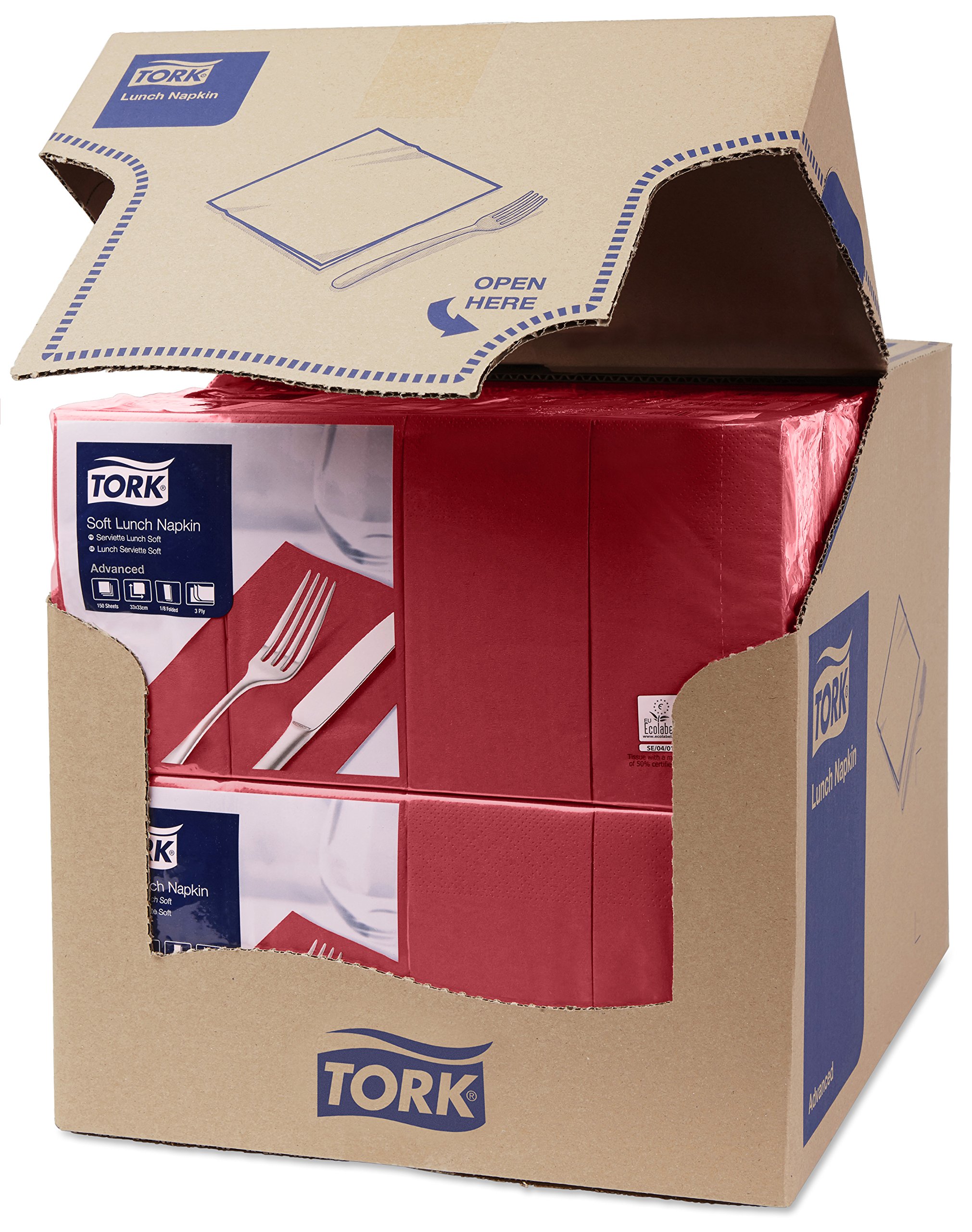 Tork 477418 Tovagliolo Lunch Soft bordeaux (piegato in 8) Advanced, 3 veli, 10 pacchi x 150 tovaglioli (1500 pz), 33 cm (lungh.) x 32,6 cm (largh.)