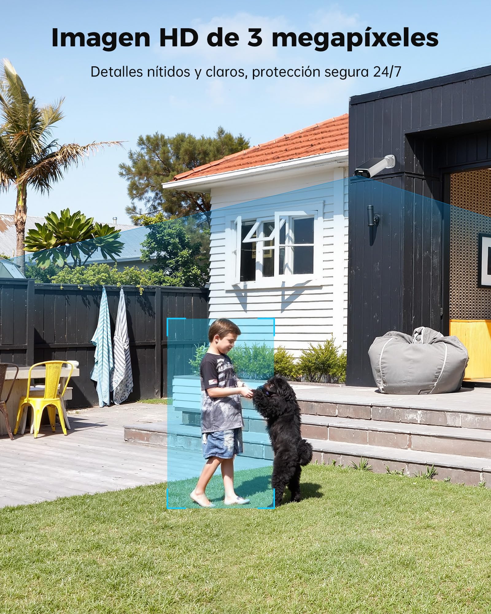 WOOX Camara Vigilancia WiFi Exterior Solar 2K 3MP, Camara IP Seguridad sin Cables con Bateria, Ángulo Amplio de 130°, Visión Nocturna a Color, Detección Humana, IP66, Compatible con Alexa y Google