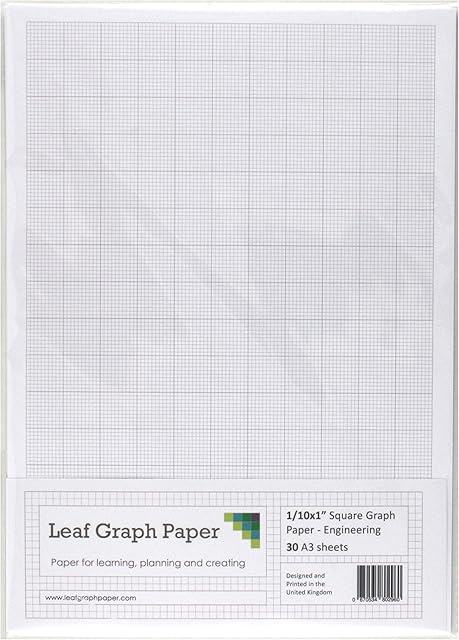 A3 Graph Paper 1/10 inch 0.1" Squared Engineering - 30 Loose-Leaf Sheets - Grey Grid Lines