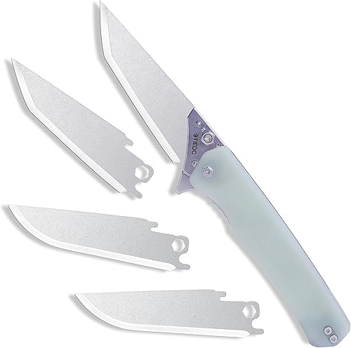 Cuchillo plegable de bolsillo, 4 cuchillas reemplazables, hoja de acero 440 de 3.5 pulgadas, mango G10, cuchillo EDC con clip de bolsillo para