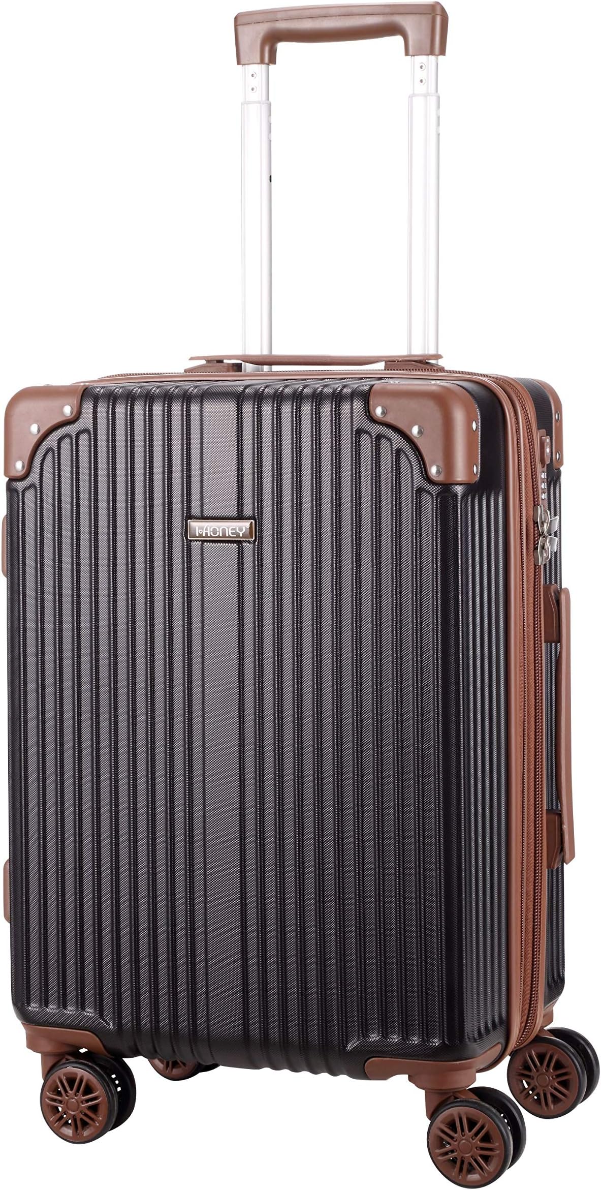 20" Carry On Spinner Luggage,IHONEY ABS Expandable Suitcase Hardside Traveling Case Lightweight Trolley Case,Black