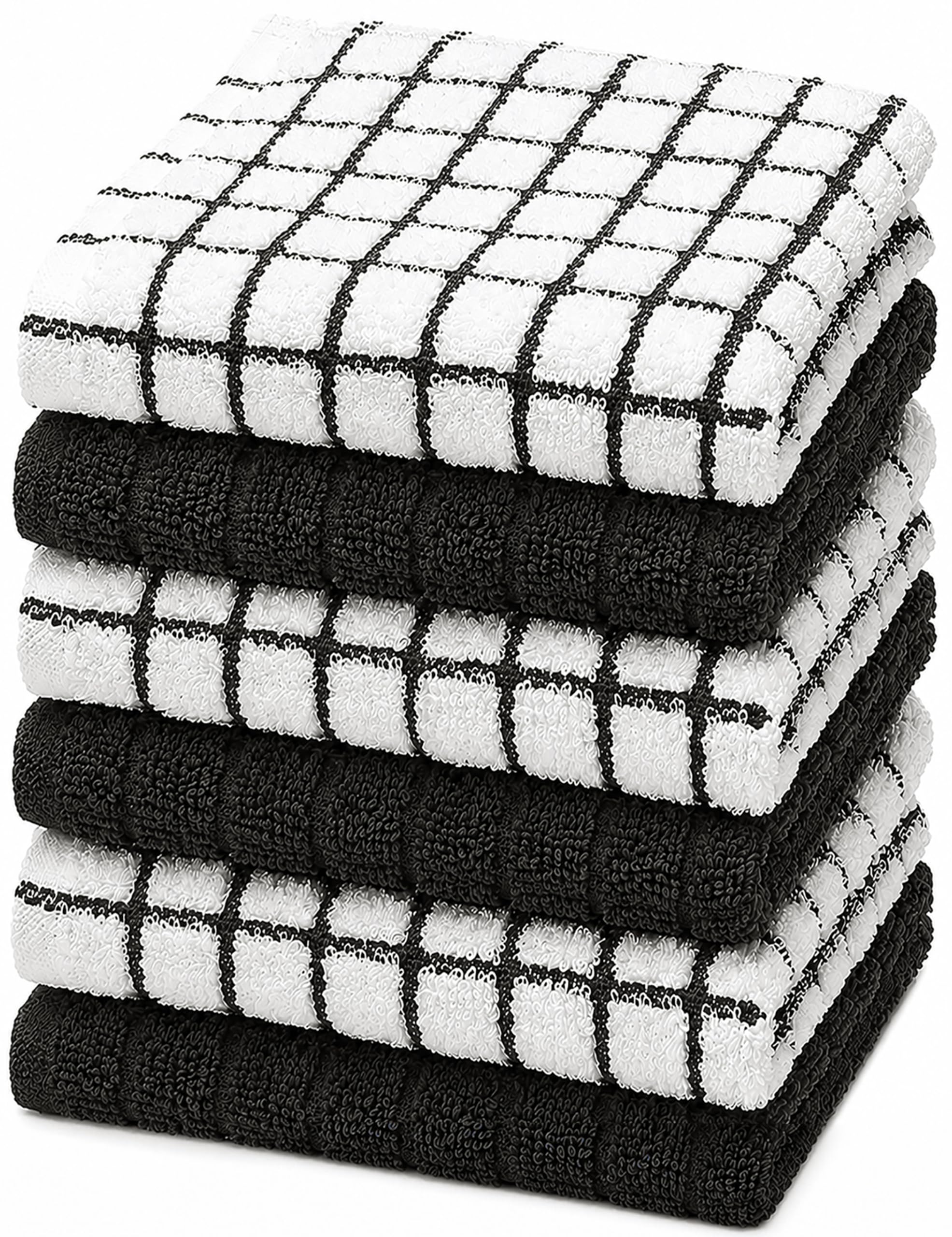 Bumble Dish Cloths (6-Pack), 100% Cotton Kitchen Towels, 12"x12" - Black