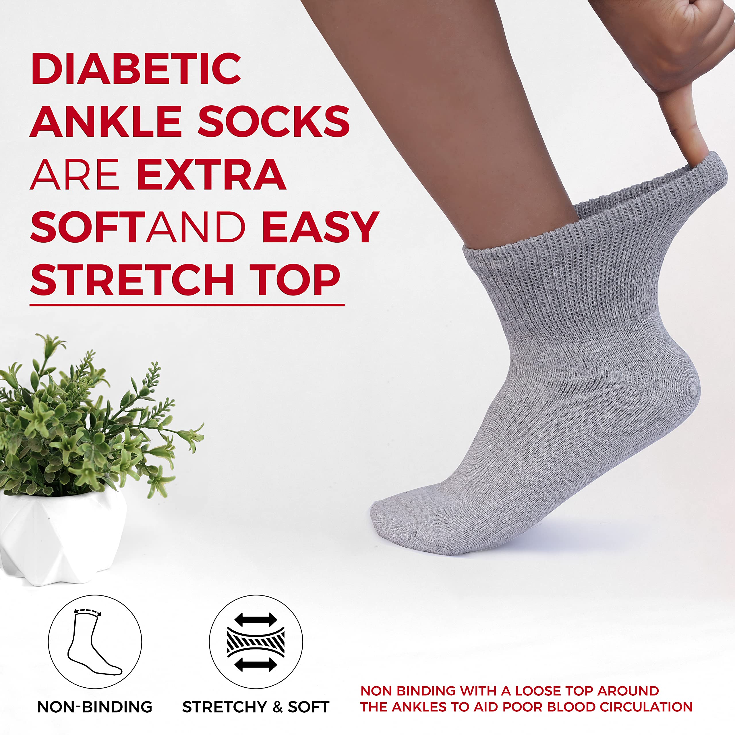 Calcetines tobilleros para diabéticos, circulatorios, aprobados por médicos, calcetines de algodón para hombres y mujeres, paquete de 3, 6, 12 unidades, Paquete de 12 unidades, color gris, 9-11