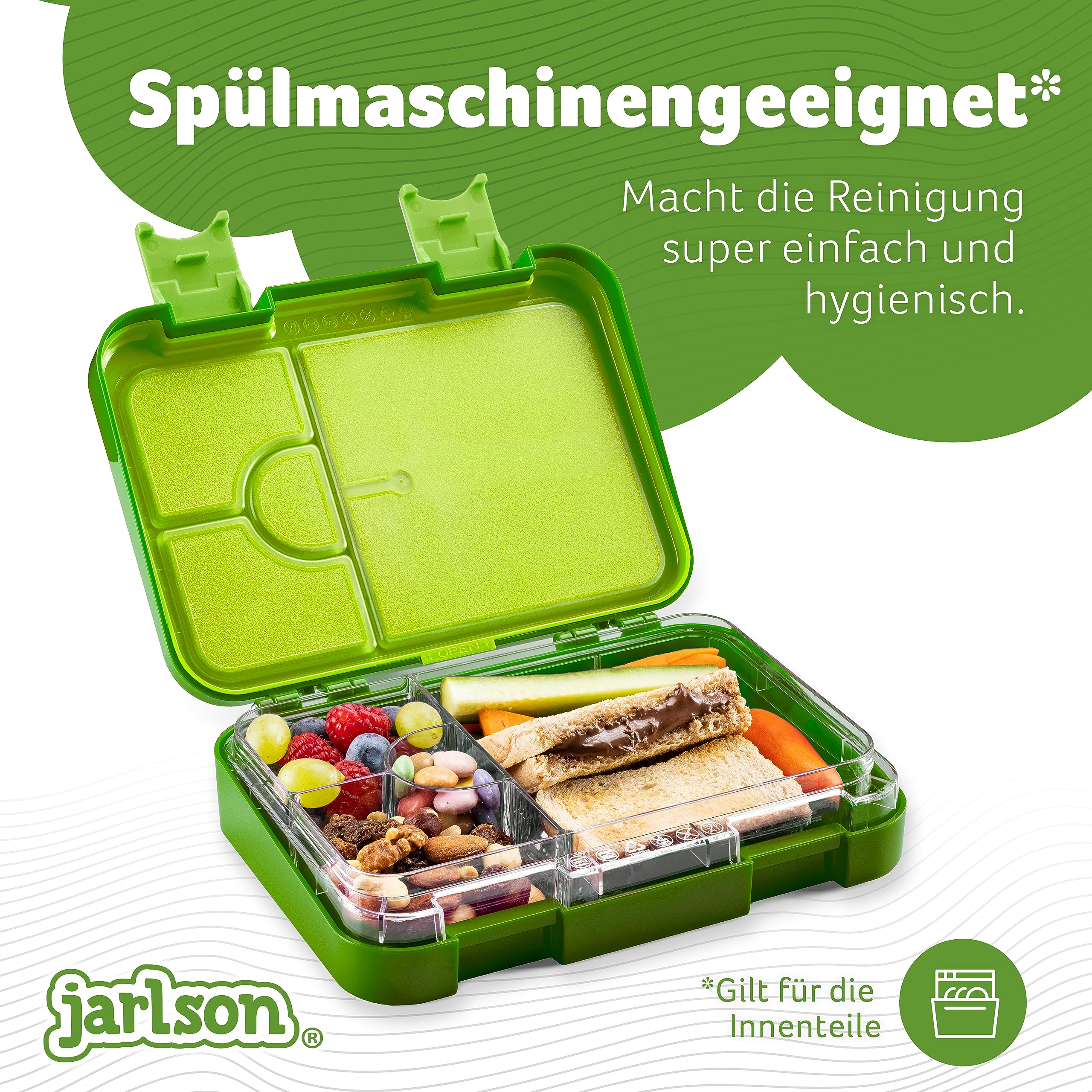 Jarlson® Lunch Box Bambini - Bento Box con 6 Scomparti - Porta Pranzo - Senza BPA - per la Scuola e l'asilo - 850ml (Dinosauro)