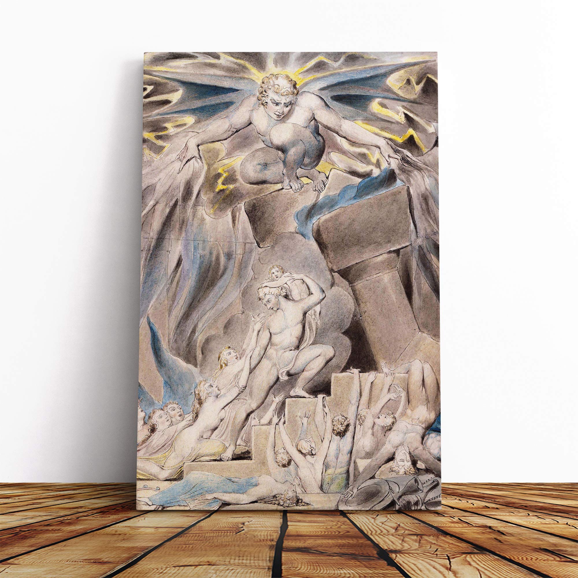 William Blake Overwhelmed by Satan Canvas Print | Gallery Wrapped 30mm Frame Wall Art | 24x16 inches | Ready to Hang | Modern Picture | Living Room Bedroom Lounge Office