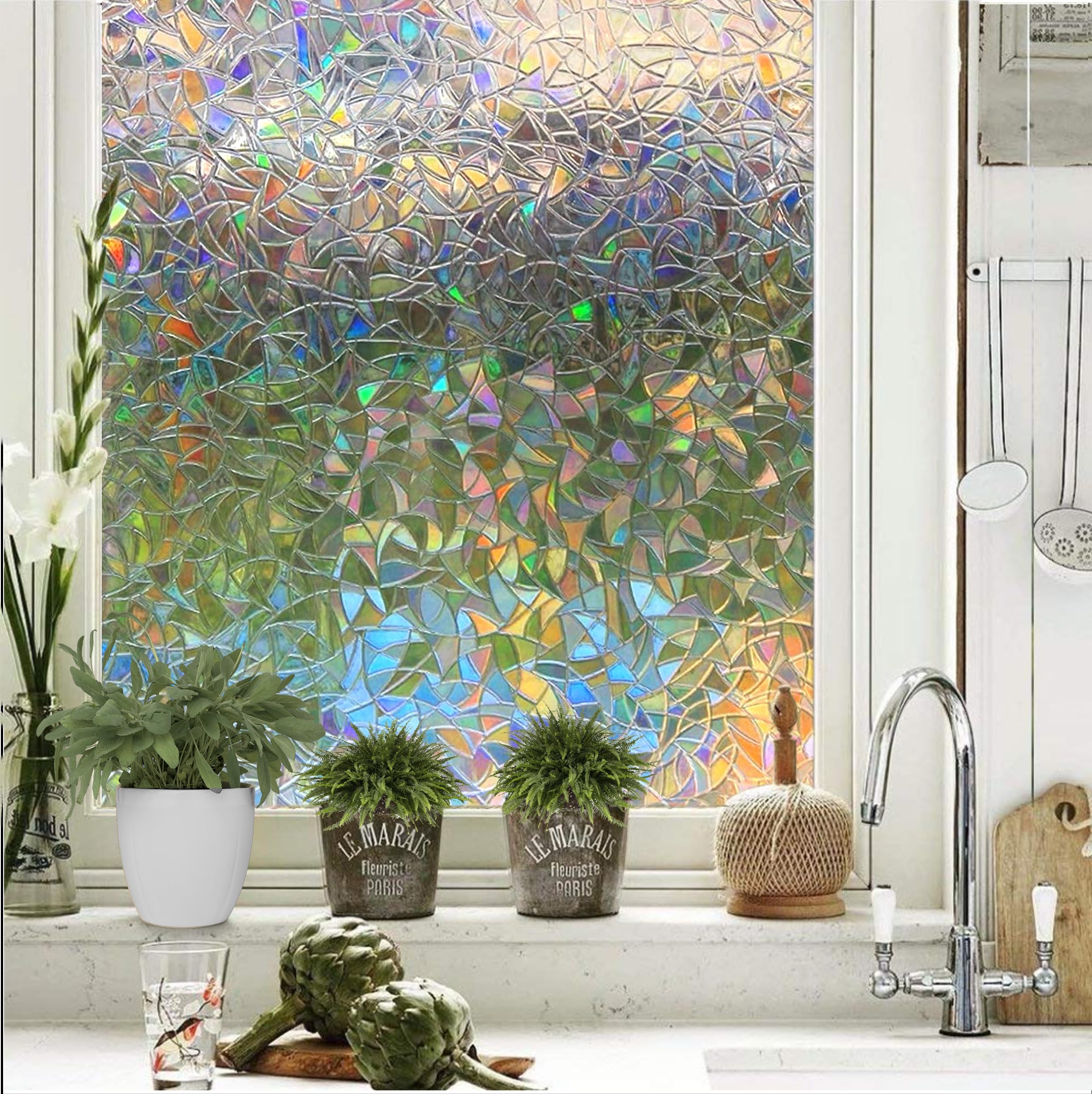 Homewell Fensterfolie Regenbogen Blickdicht für HR++ Glas - Sonnenschutzfolie Fenster innen statisch haftend - 3D Hitzeschutzfolie & Wärmeschutz 90x200 cm