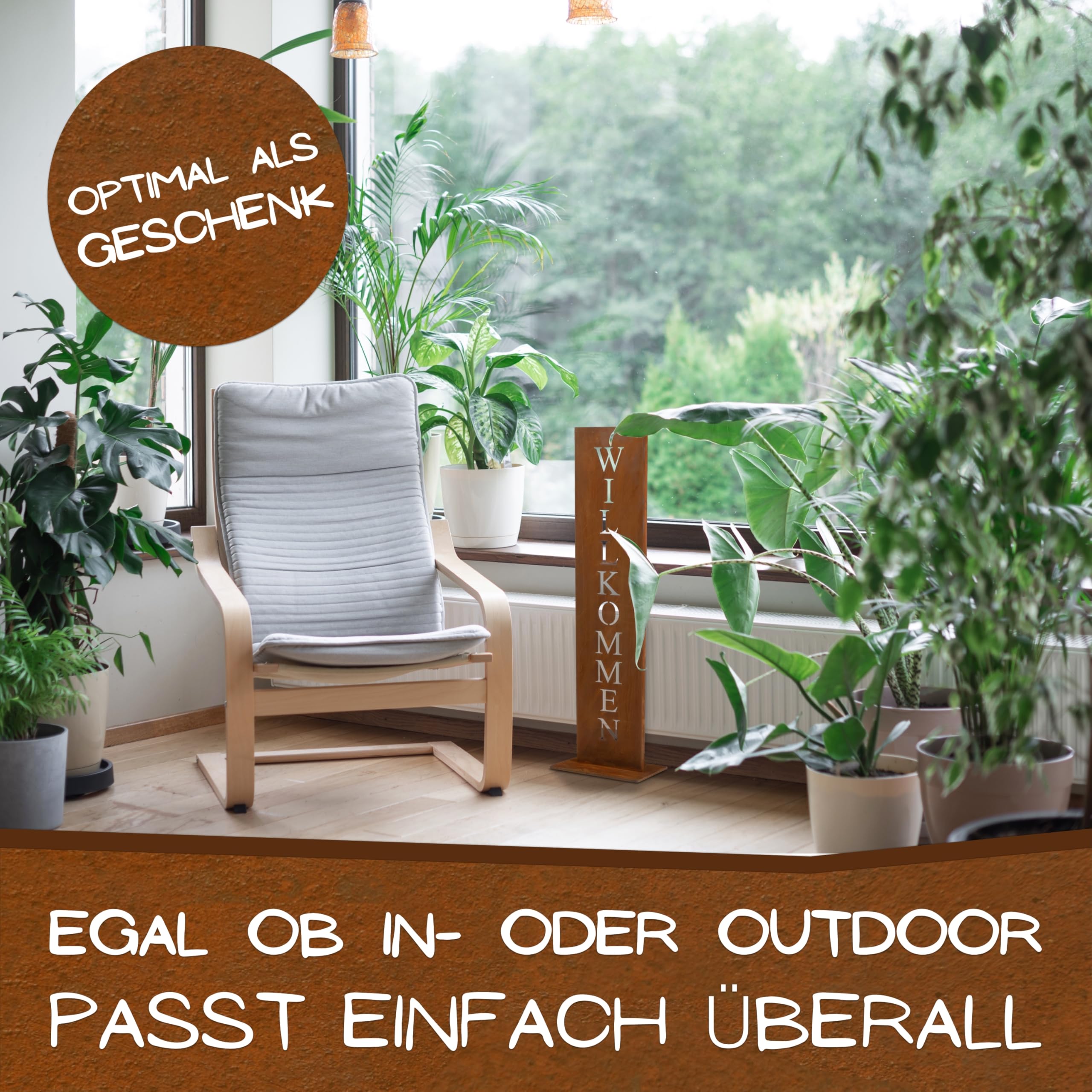 Rostikal Willkommensschild Rost 71 cm Edelrost Gartendeko Türschild Haustür | Herzlich Willkommen Schriftzug zum Hinstellen - rostige Deko für Eingangsbereich, Wohnzimmer, Terrasse und Garten