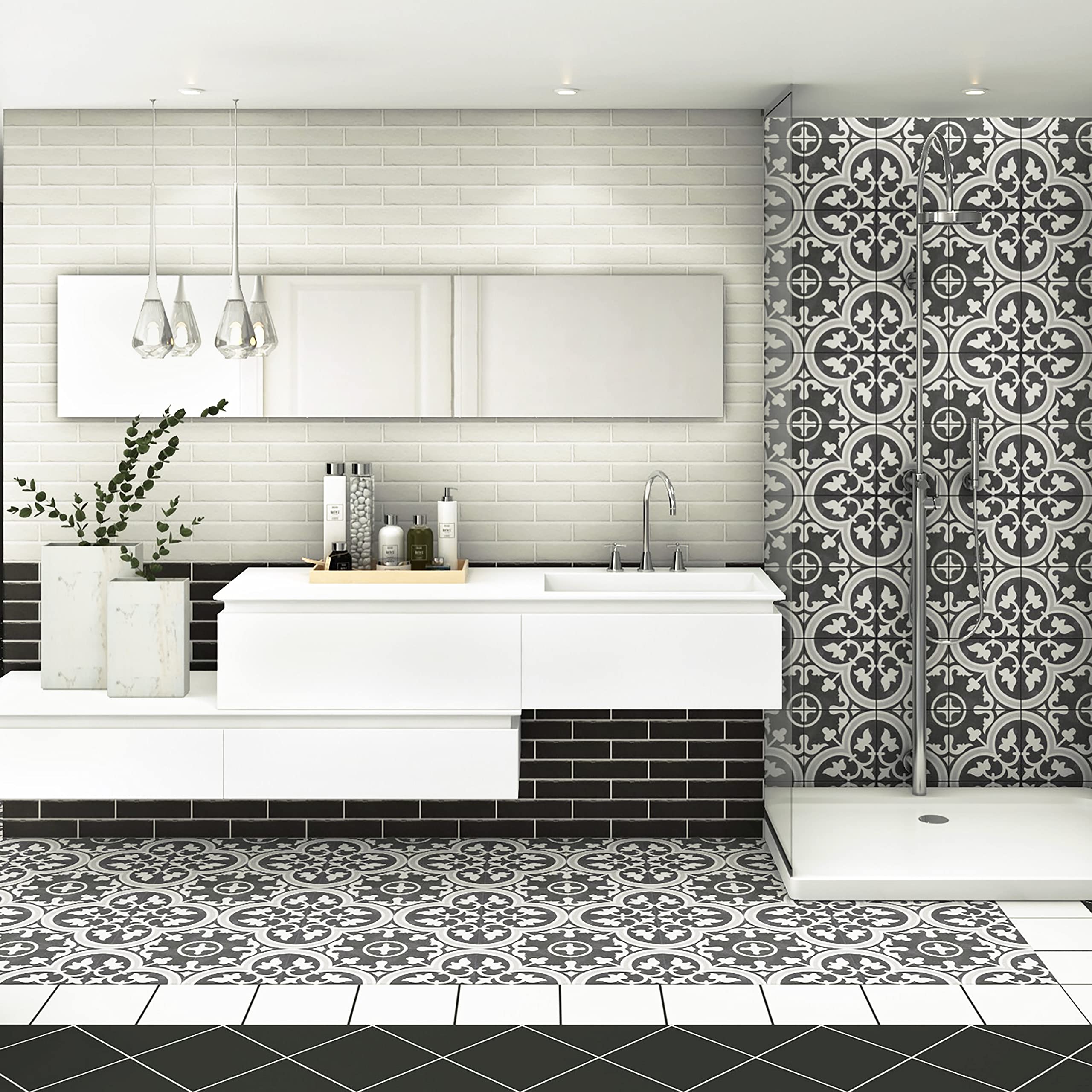 SomerTile Arte Due Encaustic 9.75" x 9.75" Porcelain Floor and Wall Tile