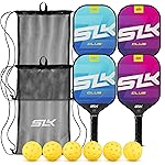 SLK Club Pickleball Paddle Bundle by Selkirk | Graphite & Fiberglass Face | SX3 Honeycomb Core | Ultimate Starter Set | 4 Lightweight Paddles | 6 Hybrid+ Pickleballs | 2 Mesh Sling Bags