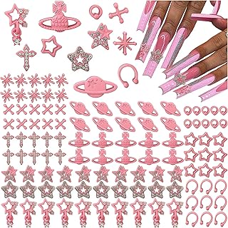 110PCS Star Nail Charms for Acrylic Nails，Star，Planet，Cross，Alloy Y2K Nail Jewels Nail Accessories Nail Art Rhinestone for Nail Art Supplies DIY Nail Craft