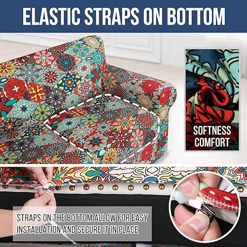 Miniatura 5 de hyha Fundas de sofá, fundas para sillasofá, estampado floral, elásticas, estampadas, 2 piezas, funda para cojín separado de sofá, protector de