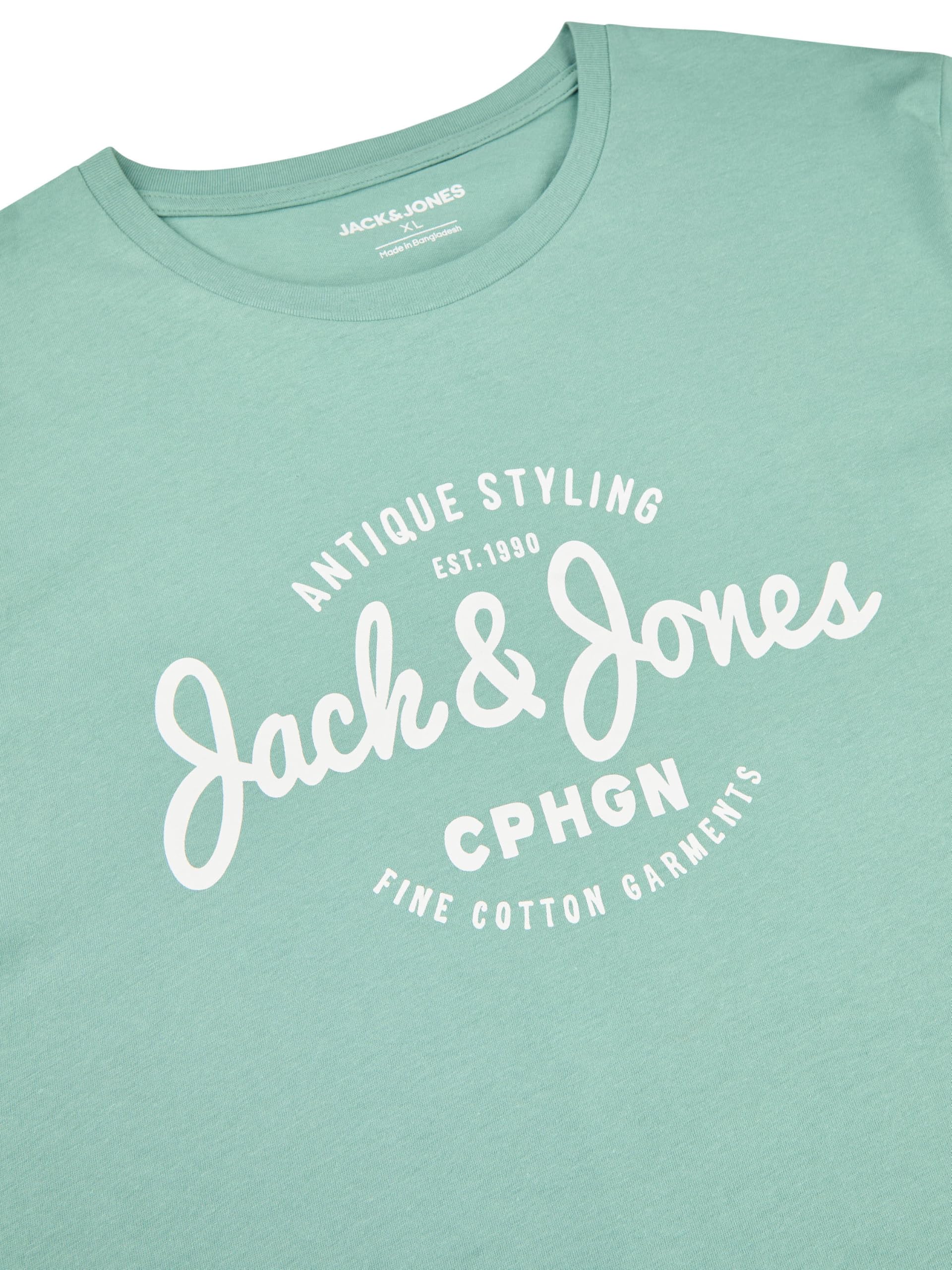 JACK & JONES JJLINO Camiseta, Paquete de 4 Unidades, Cuello Redondo, Manga Corta, Corte Regular, Estampado de Verano, 100% algodón