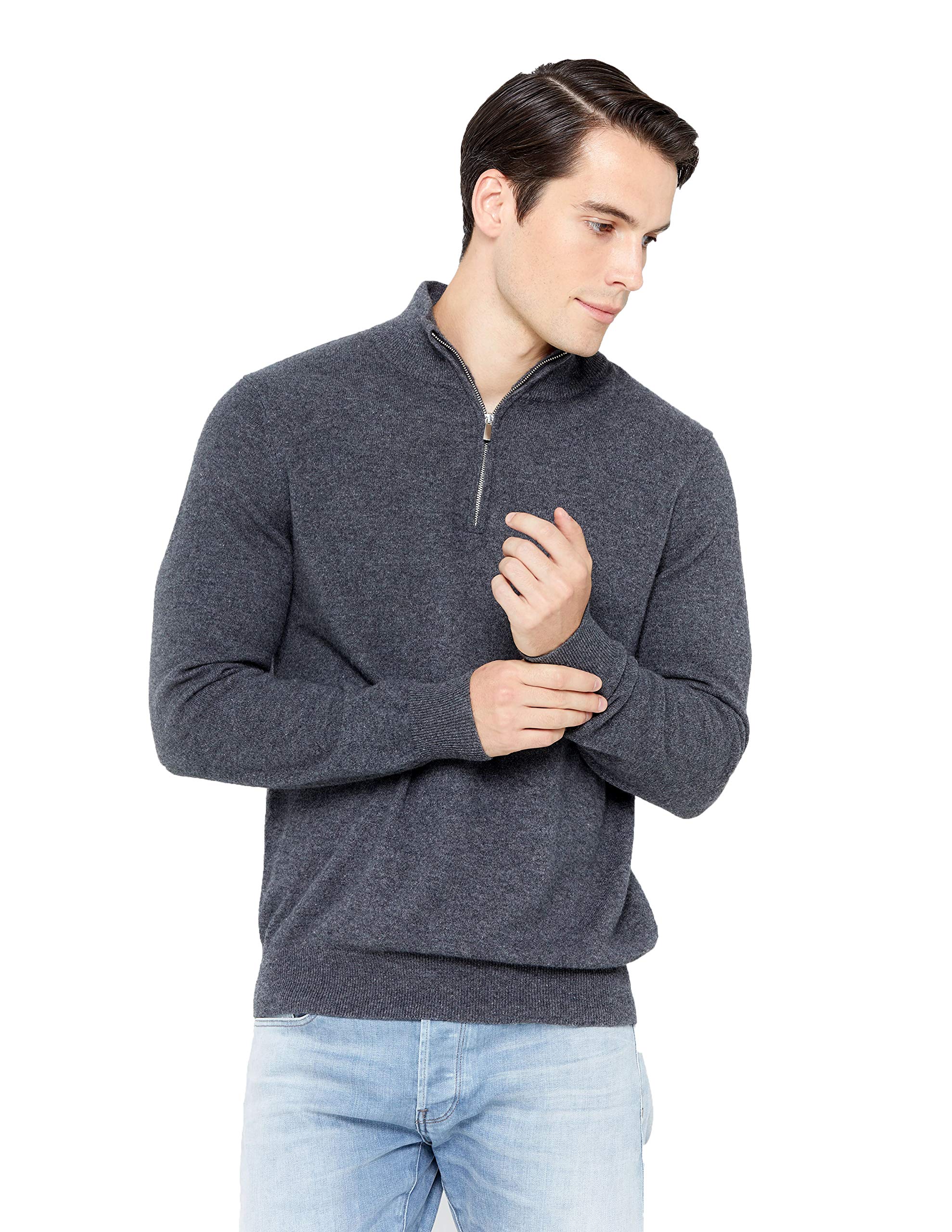 Men's Half Zip Mock Neck Sweater 100% Pure Cashmere Polo Neck Pullover