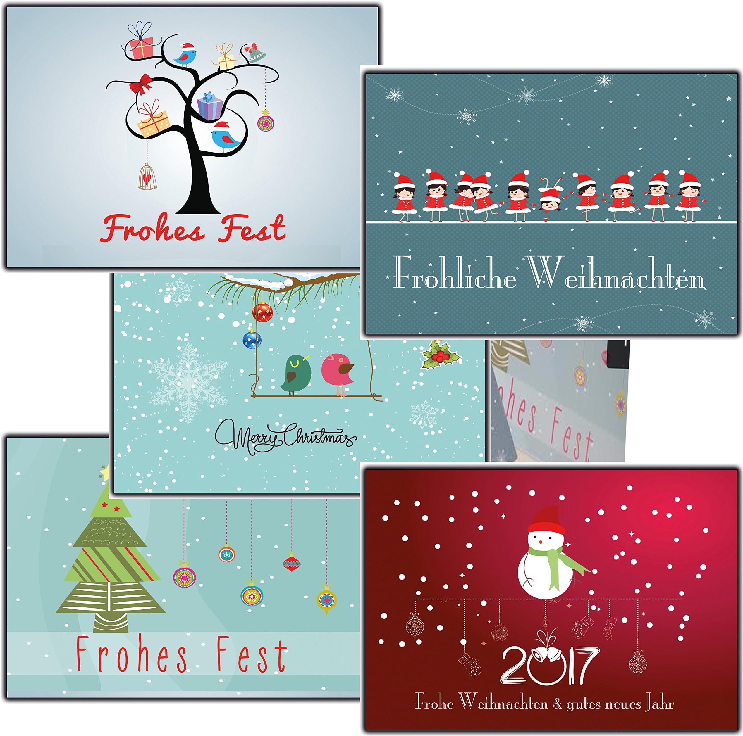 Pack of 50 Christmas Cards Christmas Postcards Pack of 10 Assorted Mixed Cover Postcards, Nostalgic Christmas Cards Christmas Tree Set DIN A6 6 x 4 Retro Modern Fun Art