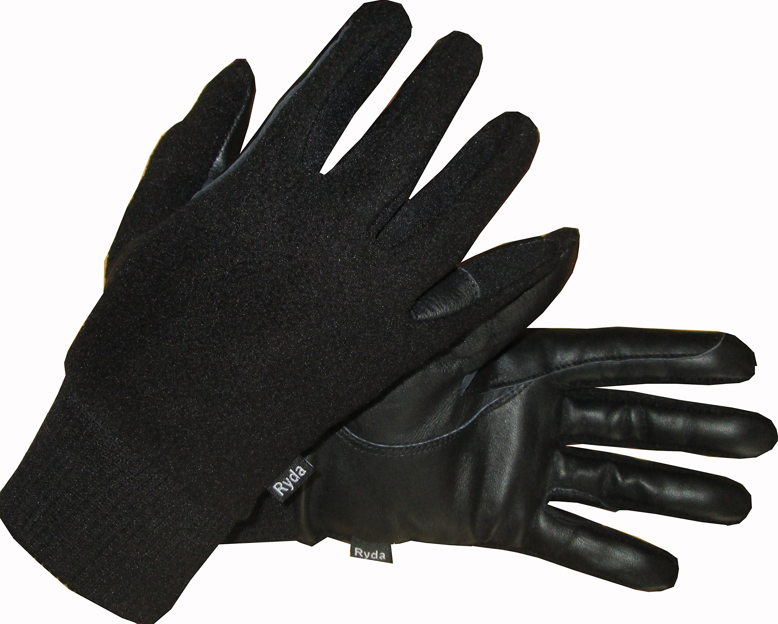 Ryda Childrens Winter Fleece Backed Leather Horse Riding Gloves (Black, Medium)