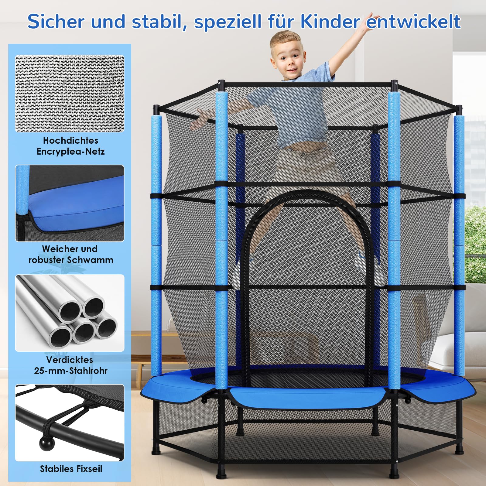 LIFERUN Trampolín para niños, para Exteriores, diámetro de 140 cm, para Interiores y niños, con Red de Seguridad, para Entrenamiento y Entretenimiento, hasta 50 kg, Juguete para niños