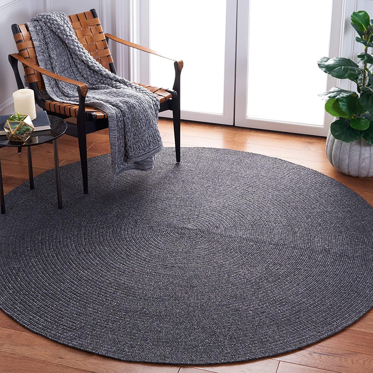Cotton Round Carpet 2x2 feet – Handmade Braided Boho Rug for Living Room, Bedroom & Balcony – Soft Washable Floor Mat, Color -Charcol-image-43