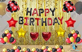 Sponsored Ad - Smartz Minds Happy Birthday Decorations Items Combo Set 83pcs with Red & Black Birthday Foil Golden Fringe ...