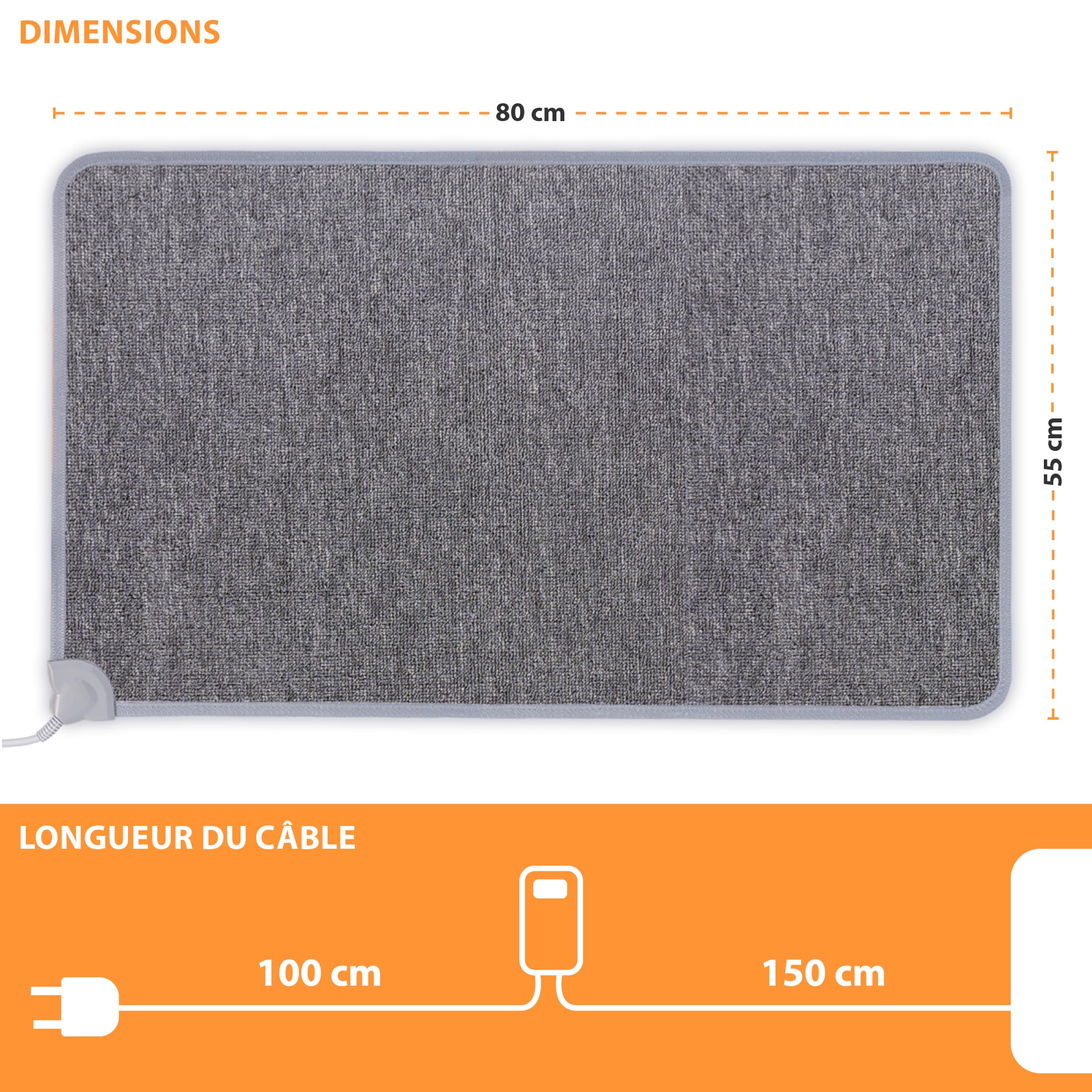 Mi-Heat Warm-Feet Tapis Chauffant Bureau Infrarouge (55x80cm) – Tapis Chauffant pour les Pieds avec Minuterie et Variateur, env. 40°C 230V – Base Antidérapante, Gris Anthracite