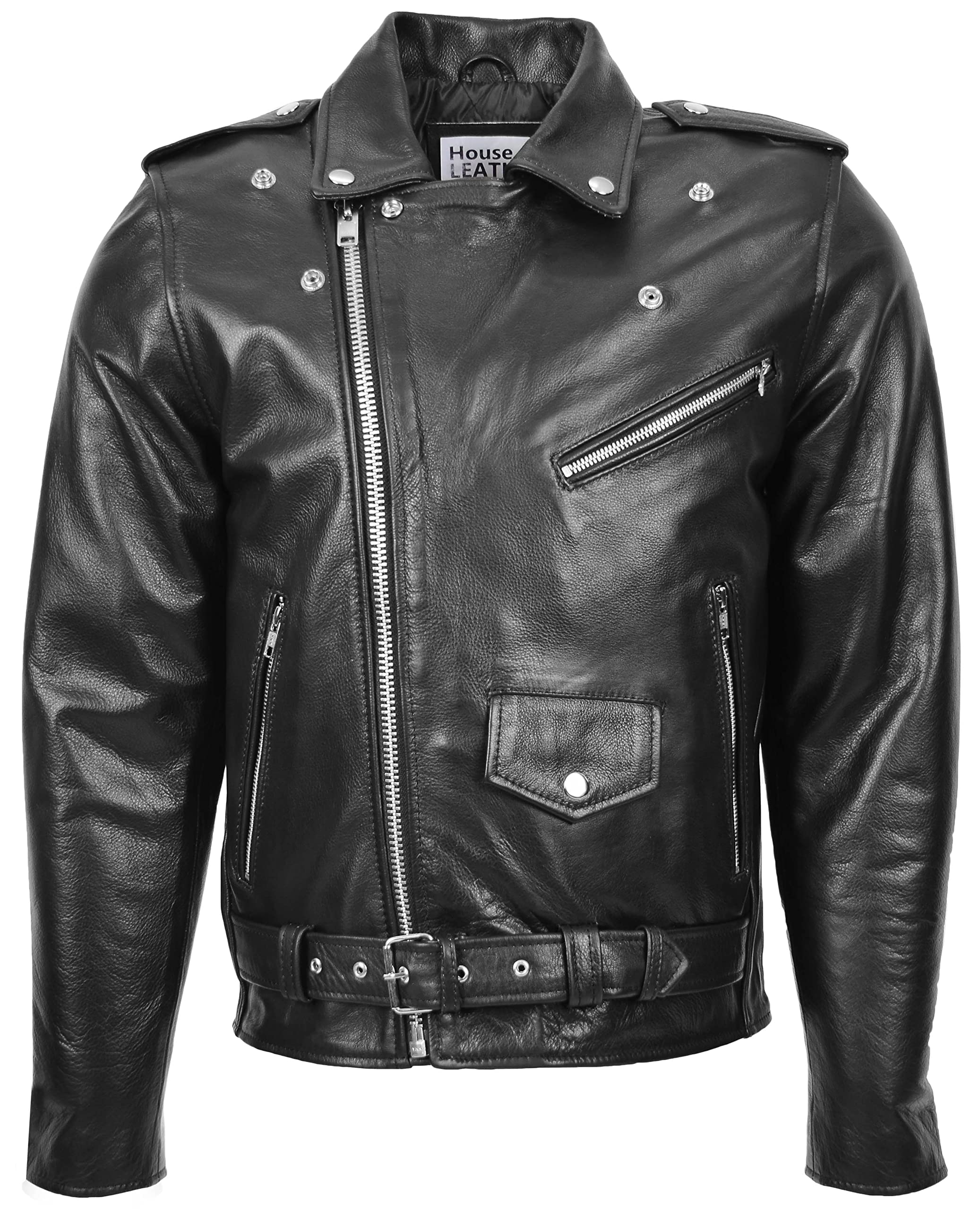 Kyle - Chaqueta de piel para hombre, con cremallera cruzada, estilo Brando