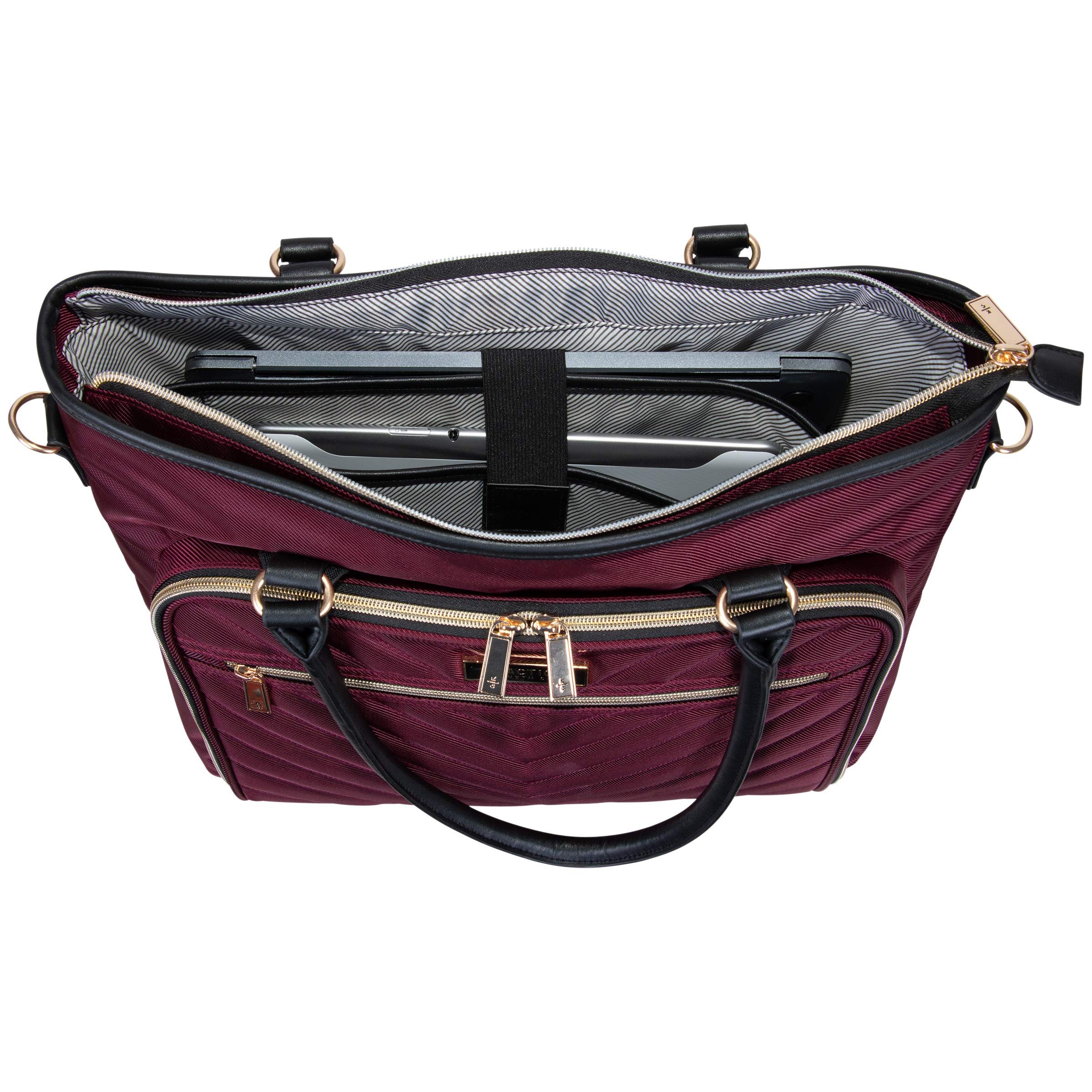 Kenneth Cole REACTION Chelsea Quilted Chevron 15" Laptop & Tablet Business Tote With Removeable Shoulder Strap, (Wine) 2