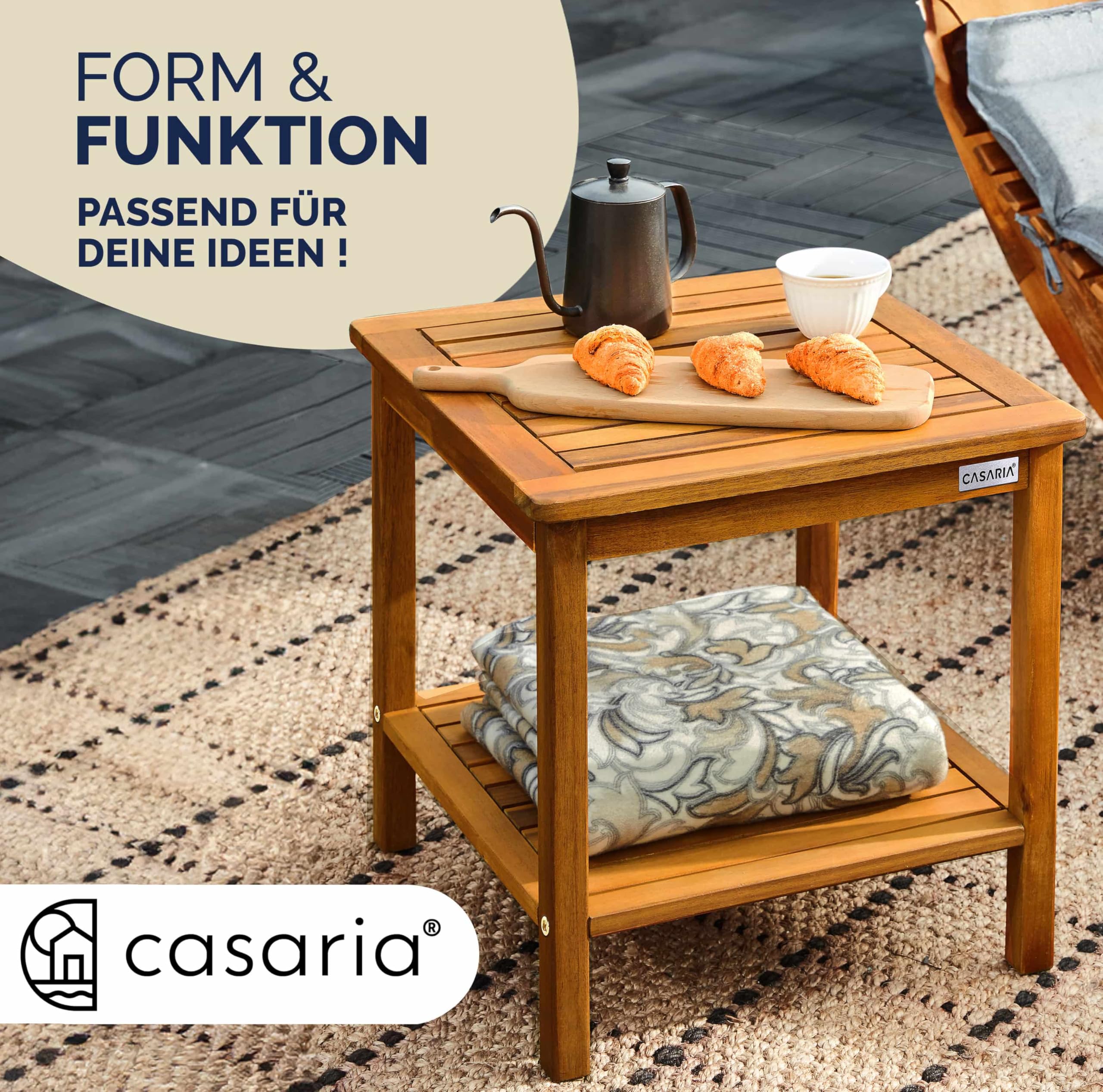 Casaria® Gartentisch Wetterfest Holz 2 Ablageflächen FSC®-Zertifiziert 80kg Belastbarkeit 45x45cm Balkon Garten Tisch Beistelltisch Gartenmöbel Akazie