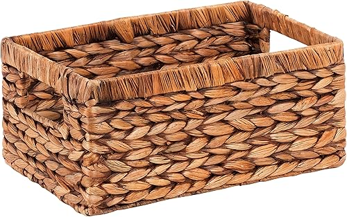 Miniatura 3 de CENBOSS Cestas de mimbre (medianas, marrón lavado, 1 unidad) cestas de almacenamiento de ratán para estantes, soporte tejido de hierba marina