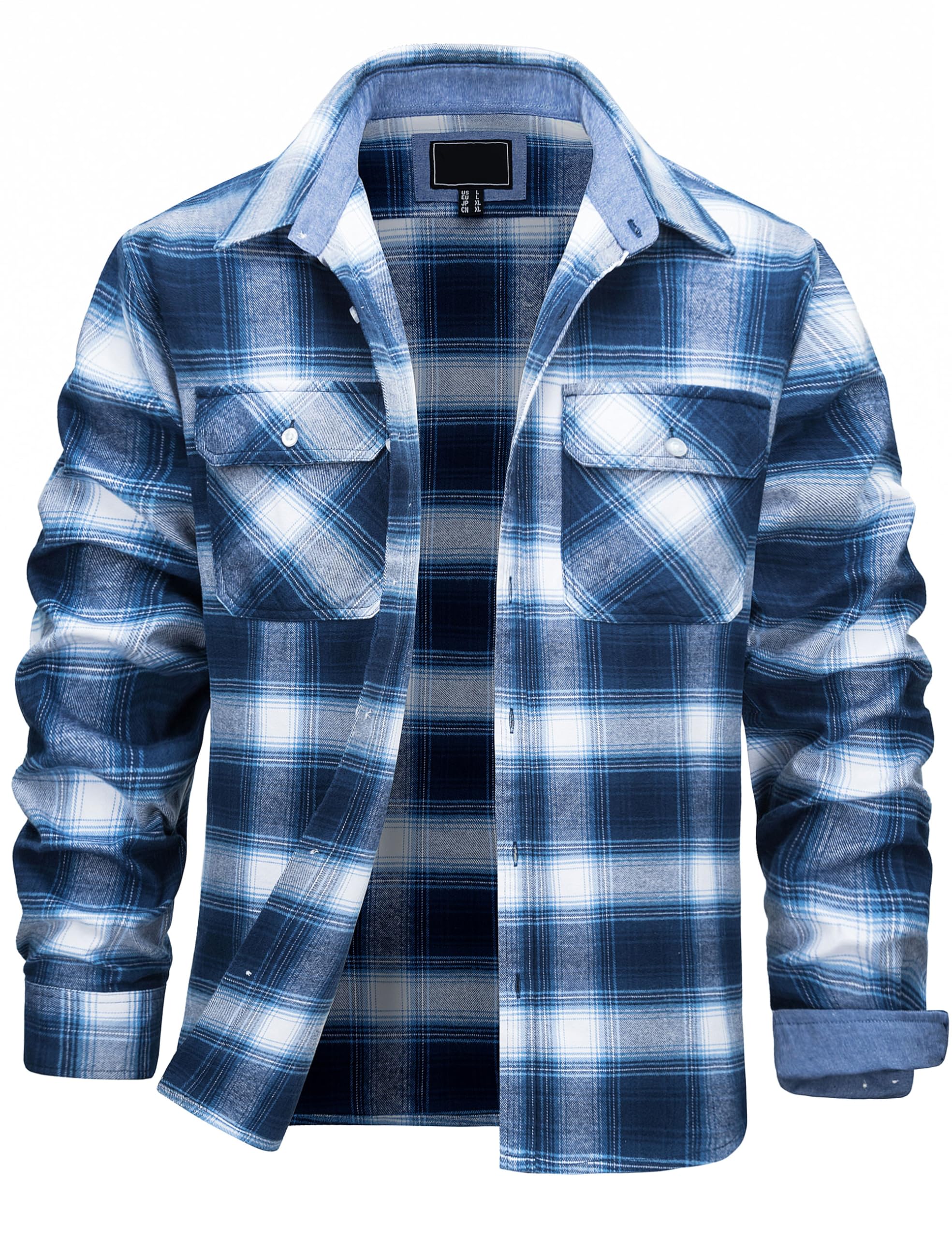 TACVASEN Mens Flannel Shirt Long Sleeve Plaid Shirts Cotton Lightweight Casual Button Down Work Shirt with 2 Pockets