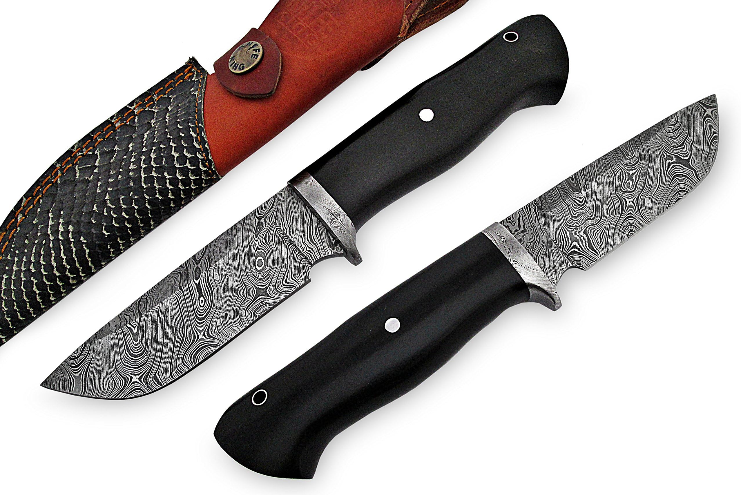 Knife King "Custom Damascus Handmade Hunting Knife Comes Leather Sheath.