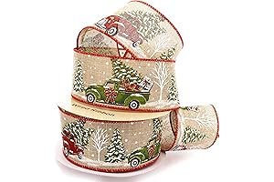 Christmas Red Truck with Wreath Wired Ribbon 2 1/2" by 25 Yards
