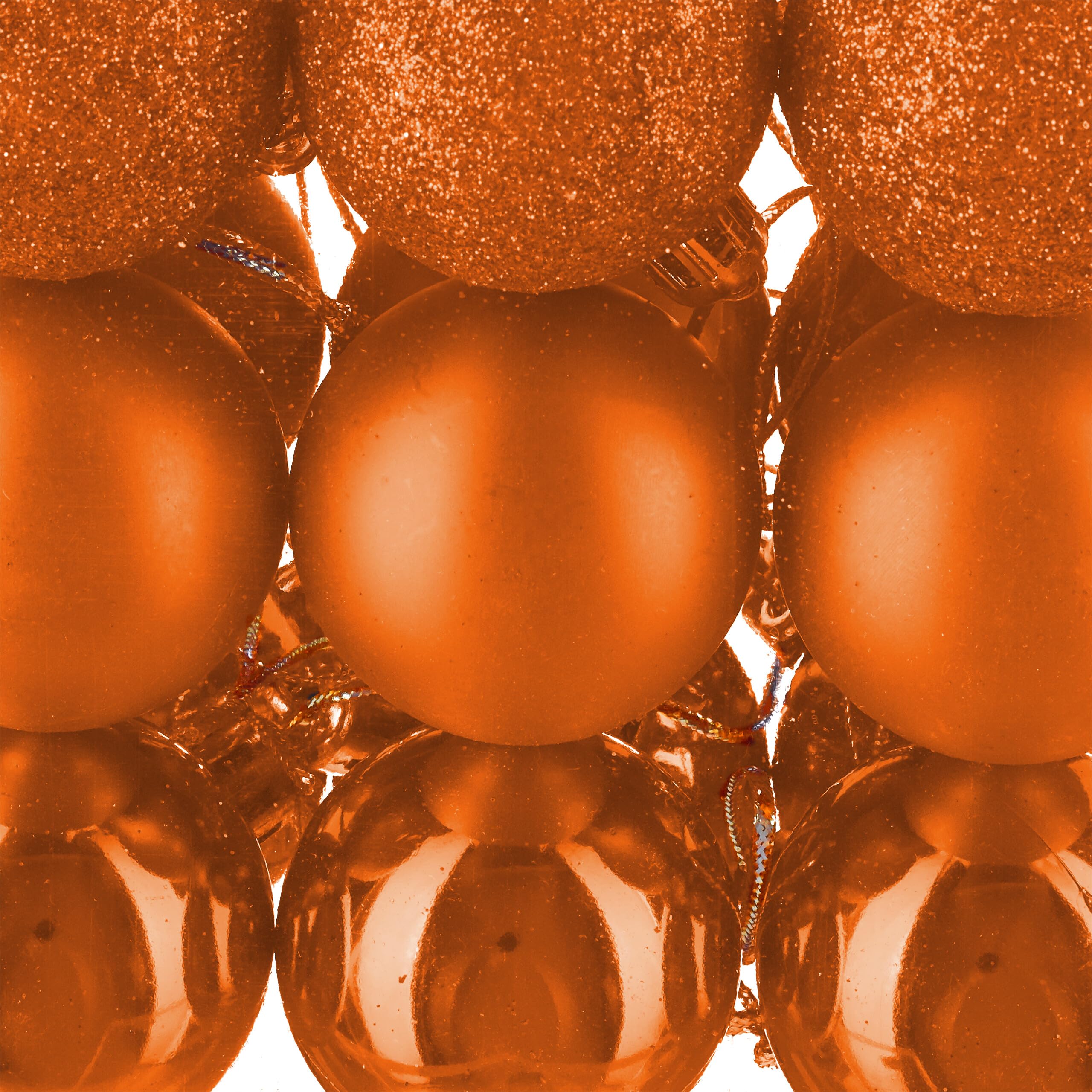 Relaxdays Boules de Noël, lot 50, Paillettes, Mates, Brillantes, décoration Sapin, Plastique, D : 3, 4 et 6 cm, Orange