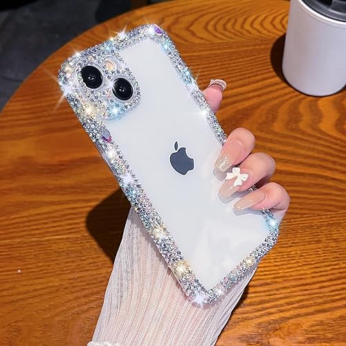 Miniatura 2 de Caseative Carcasa suave con diamantes brillantes con purpurina compatible con iPhone para mujeres y niñas (blanco, iPhone 15 Plus)