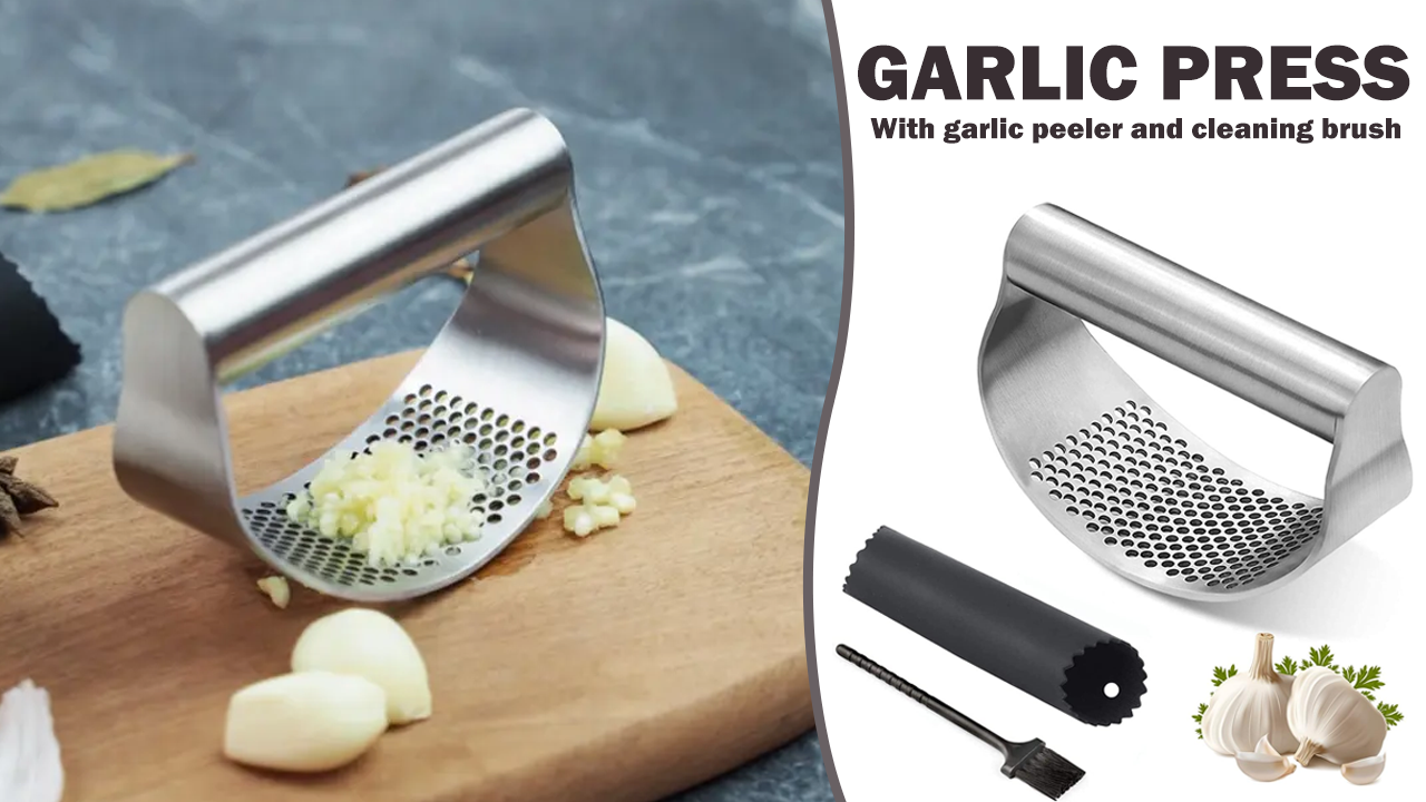 Garlic Chopper Stainless Steel Garlic Press Crusher Mincer Garlic Twist Masher Squeezer Garlic Juicer Kitchen Tool Garlic Press Rocker Stainless Steel