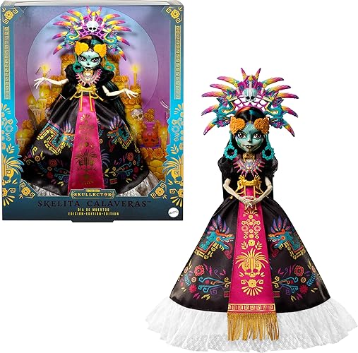 Monster High Doll, Skelita Calaveras Día de Muertos 2025 Collectible, Aztec-Inspired Gown with Vibrant Accessories Like Headdress and Necklace