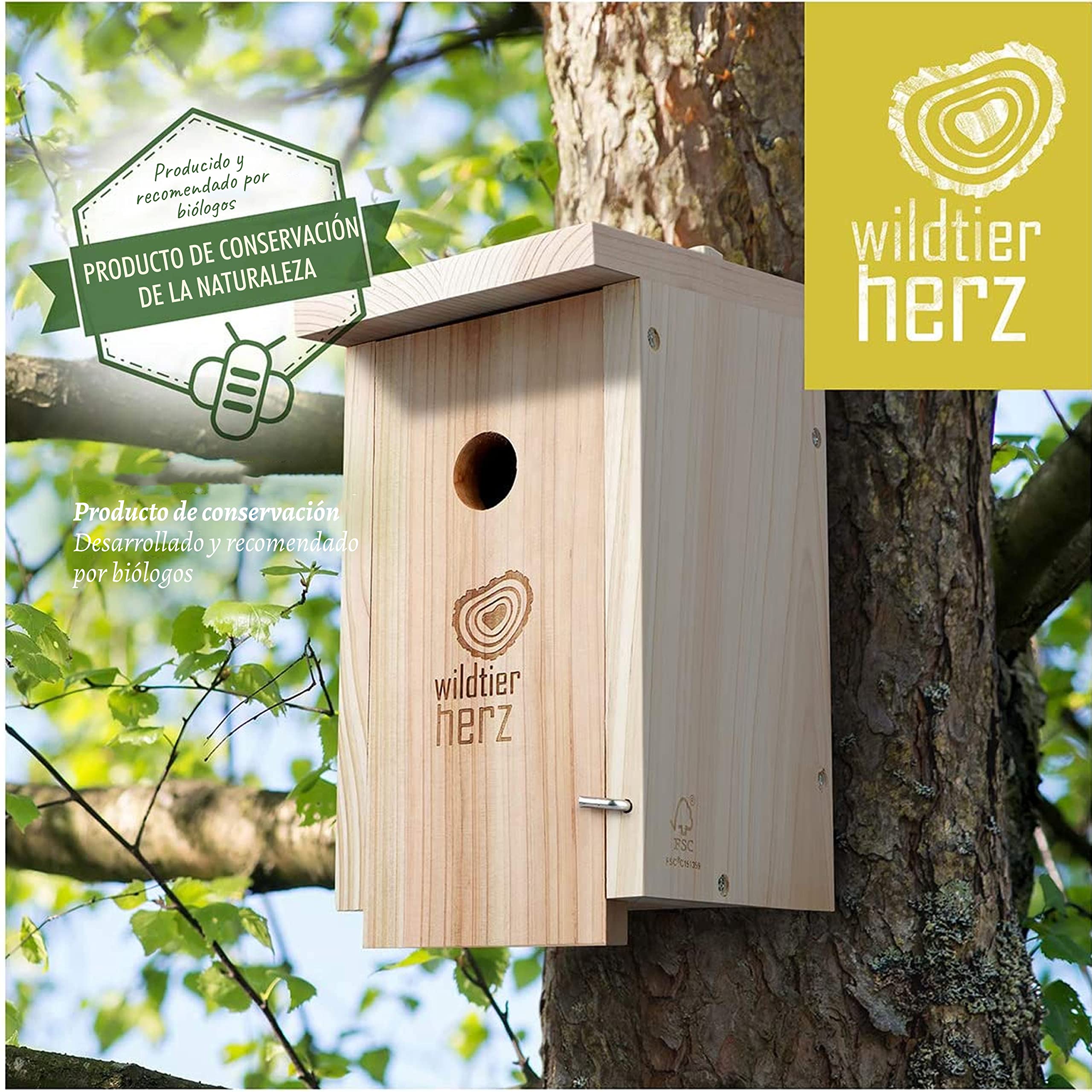 corazón Animal Salvaje | Nido para Carbonero Común - atornillada, sin Tratar, Resistente a la Intemperie, casa para pájaros, Ayuda para nidos con Orificio de Entrada de 32 mm