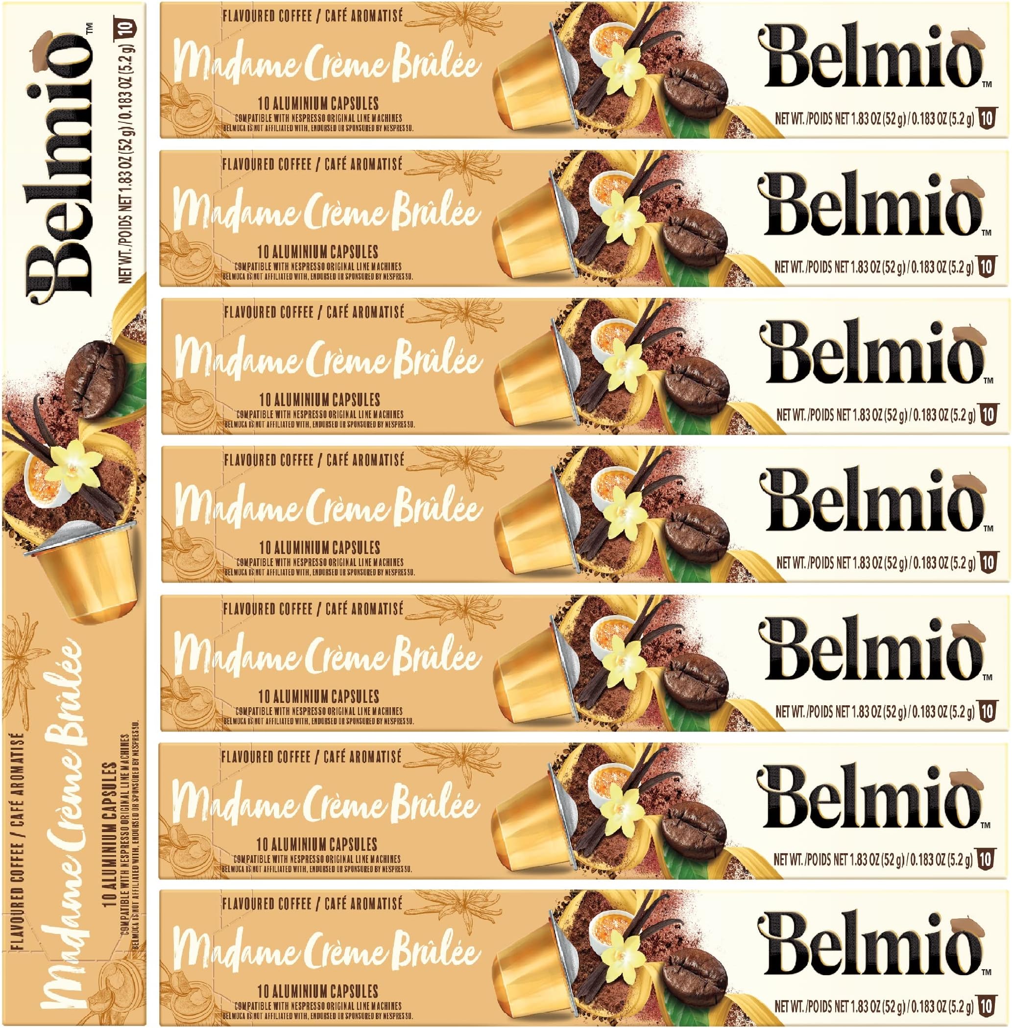 BelmioMadame Crème Brulée Flavour Aluminium Coffee Capsules, Pack of 8 (Total 80 Capsules)