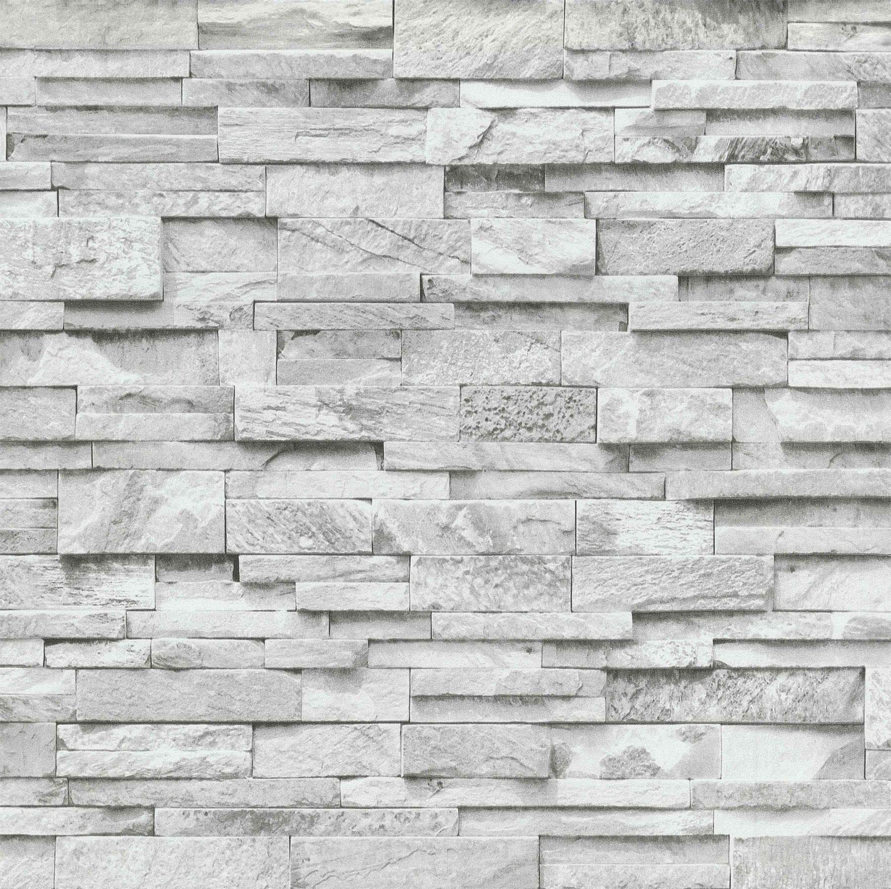 Yöl White,Beige,Grey 3D Effect Brick Wallpaper Grey White Stone Tile Rustic Vinyl Paste Wall