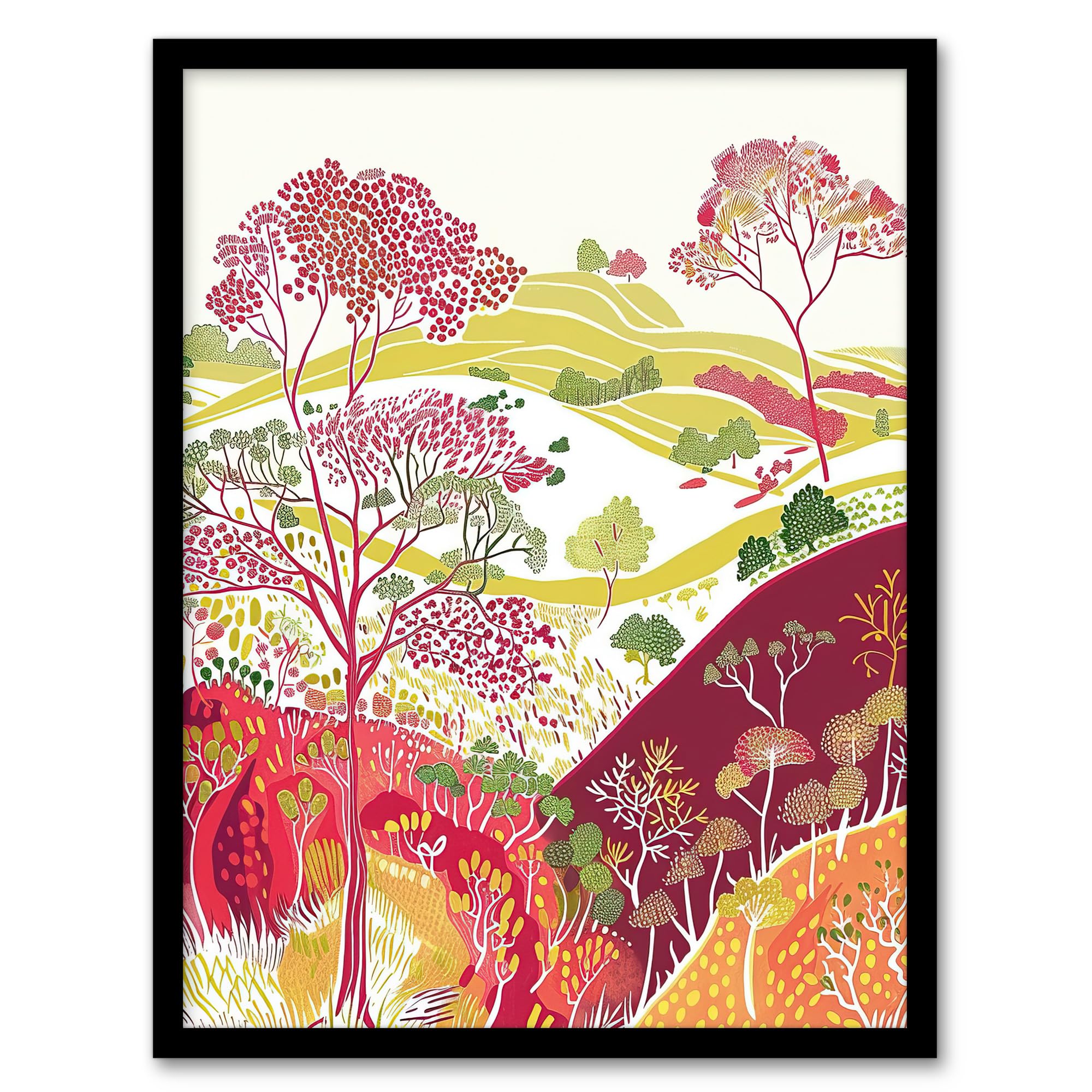 Blooming Trees Yorkshire Countryside Landscape Framed Art Print - Artery8 - A4