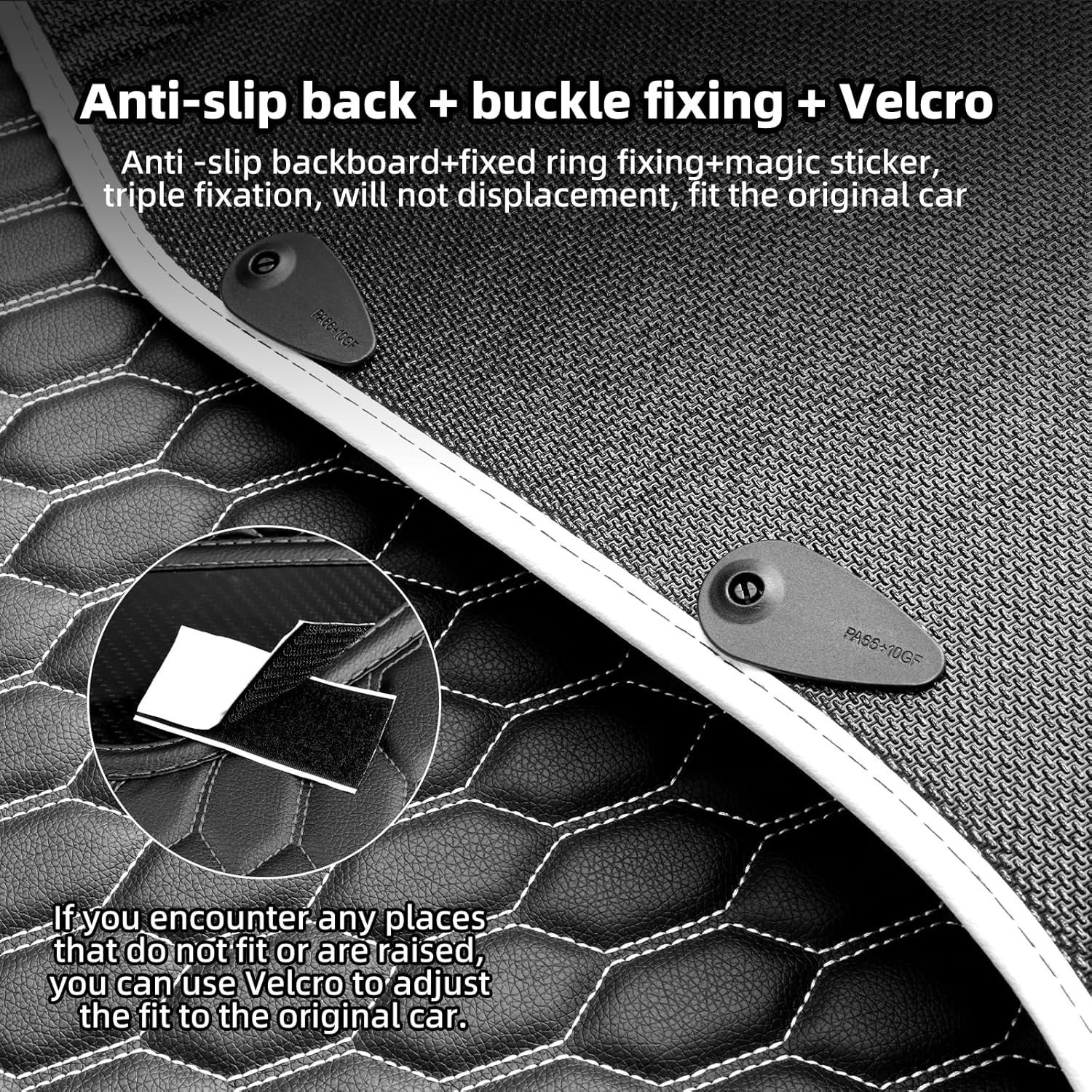 for Tesla Model 3 Floor Mats (2019-2023) Custom Fit All-Weather, Real Carbon Fiber Set Car Accessorries - Set of 3pcs (Black Leather with White Lines White Edges), Black